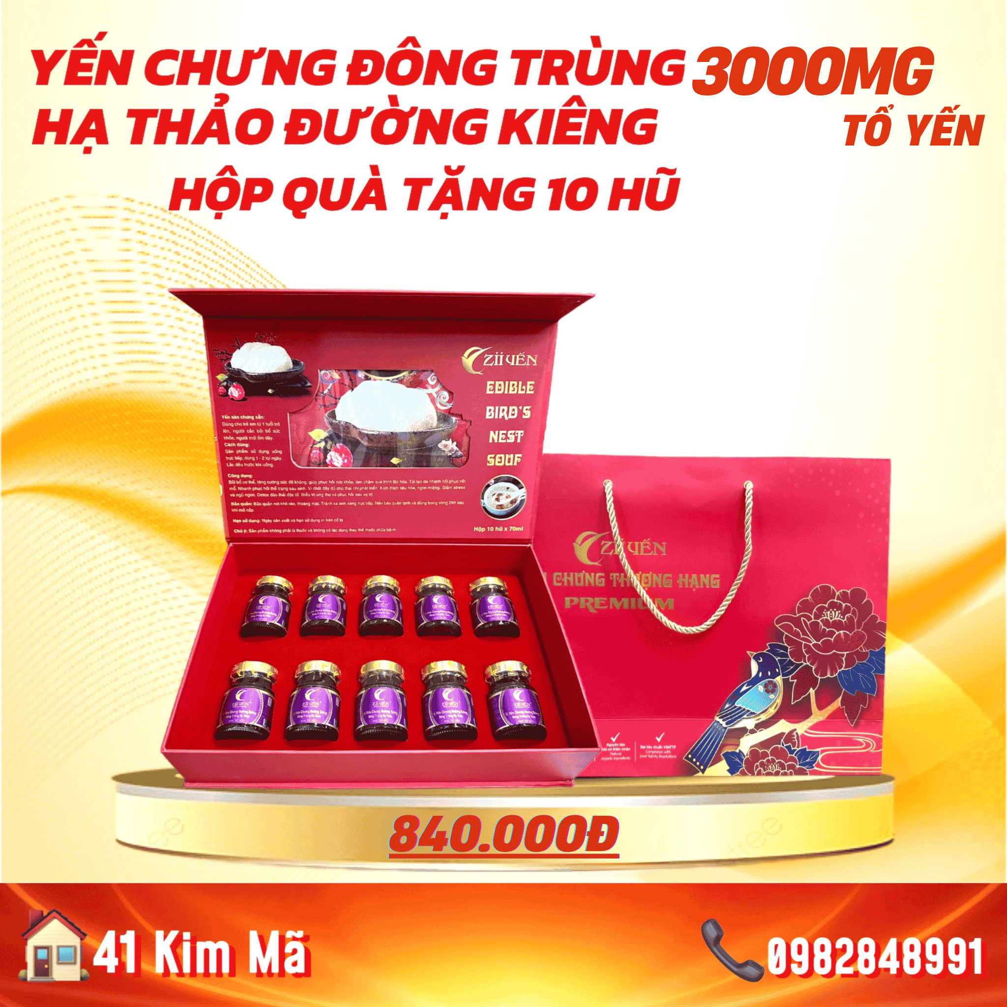 Tổ Yến Đông Trùng Đường Kiêng 3000mg Yến