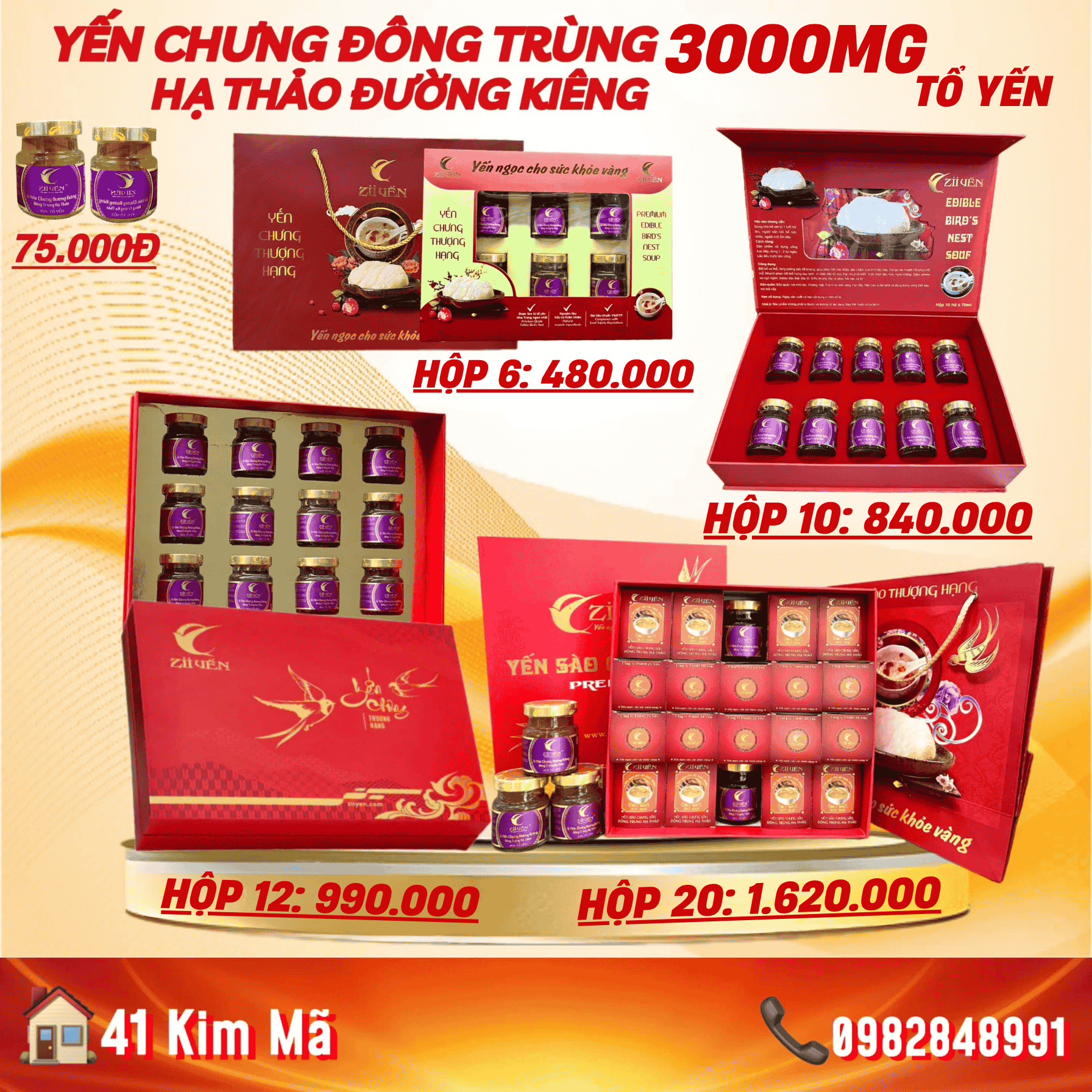 Tổ Yến Đông Trùng Đường Kiêng 3000mg Yến
