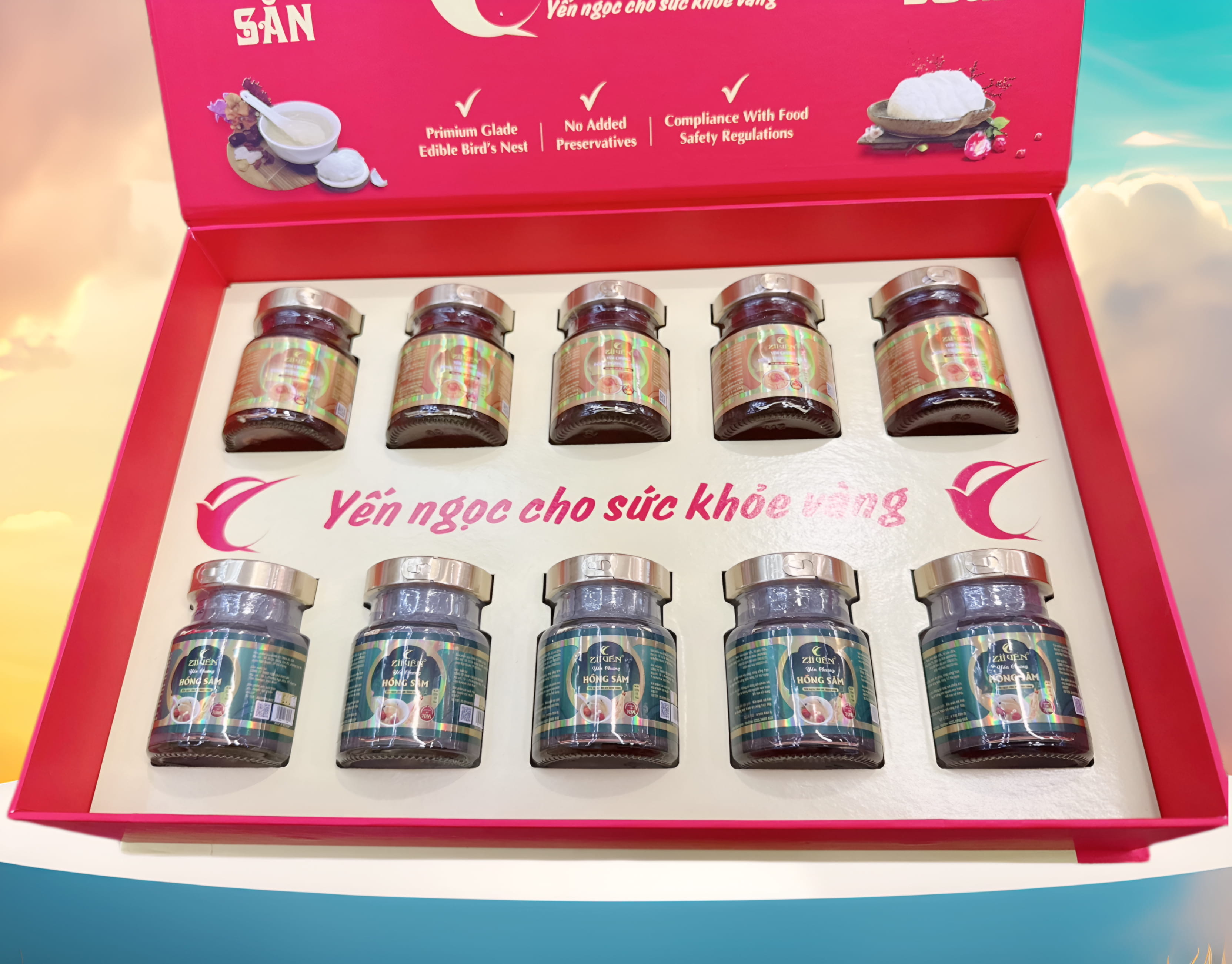 Hộp Quà Tặng 10 Hũ Yến Chưng Thượng Hạng