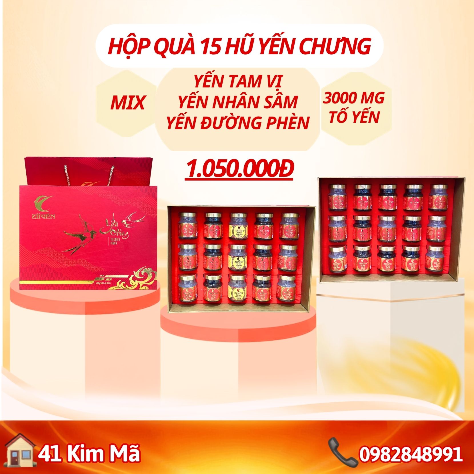 Hộp Quà Tặng 15 Hũ Yến Chưng Thượng Hạng