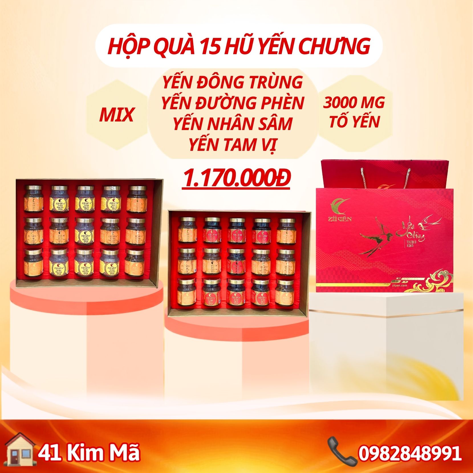 Hộp Quà Tặng 15 Hũ Yến Chưng Thượng Hạng