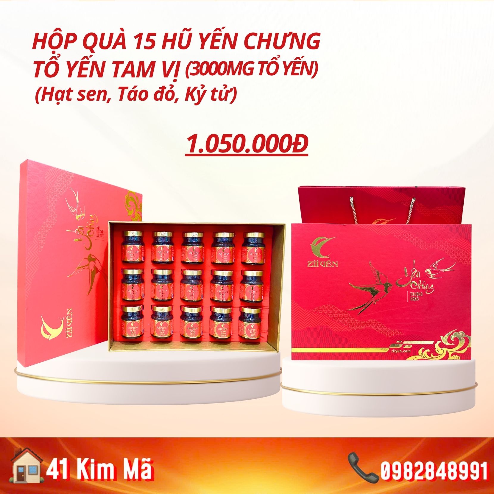 Hộp Quà Tặng 15 Hũ Yến Chưng Thượng Hạng