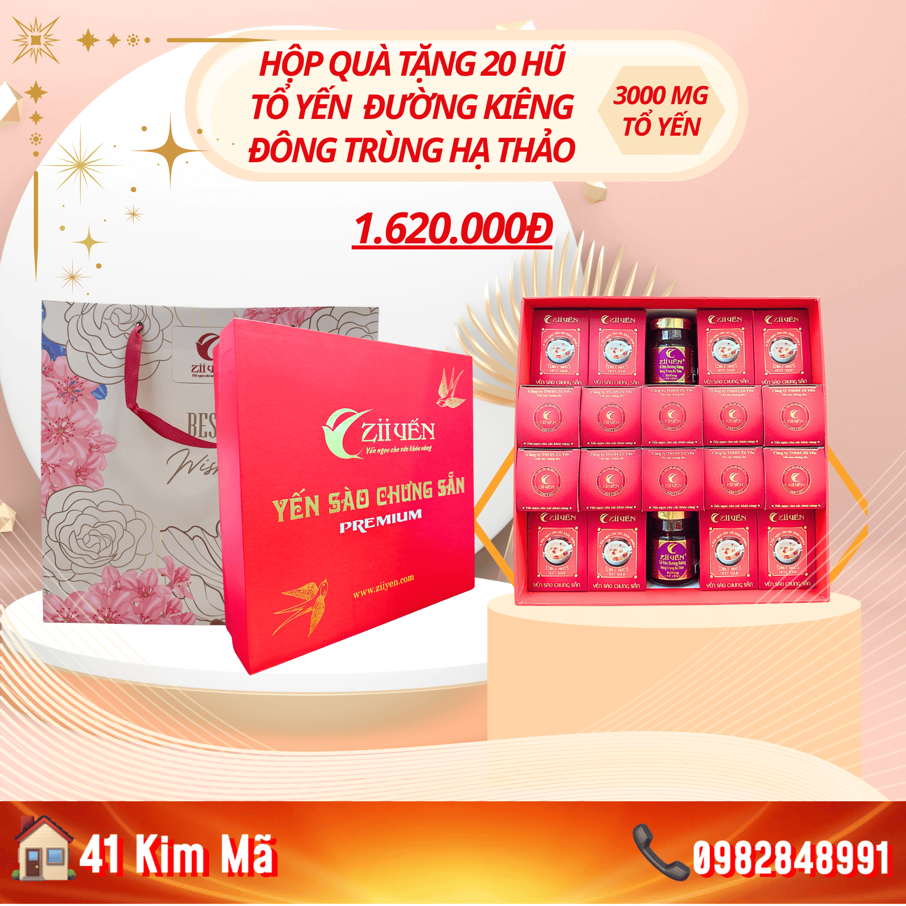 Tổ Yến Đường Kiêng Đông Trùng Hạ Thảo 3000mg Yến