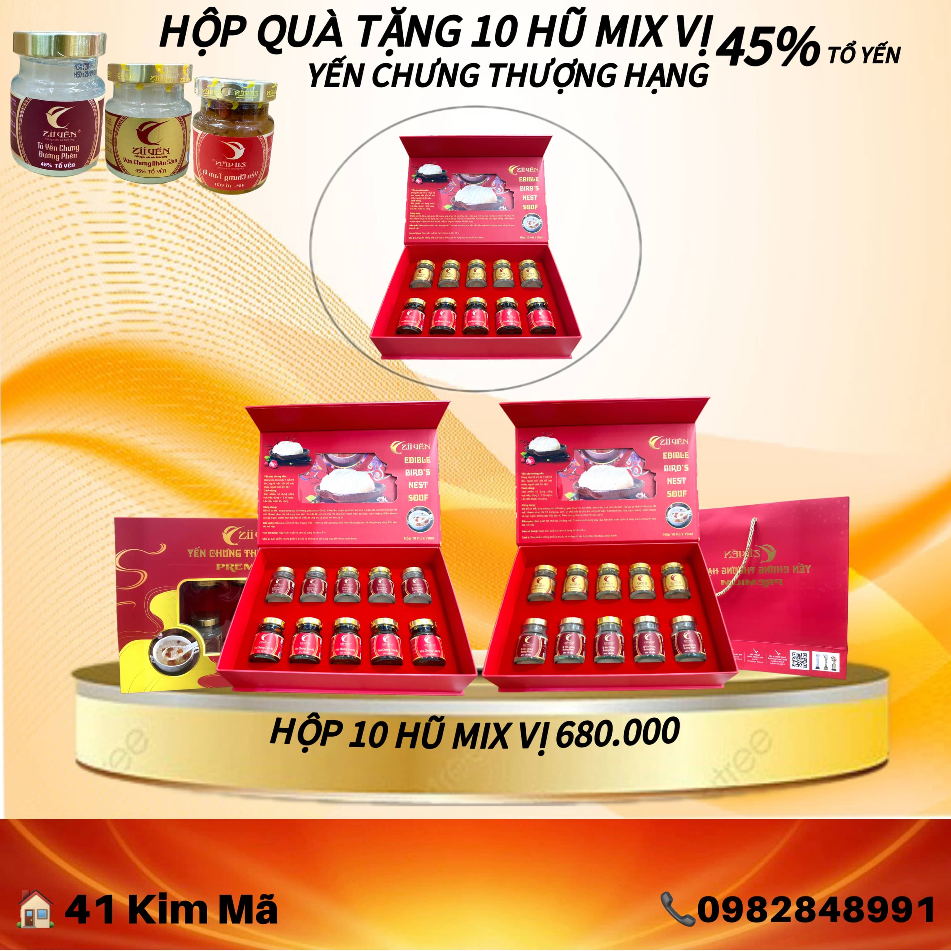 Hộp Quà Tặng 10 Hũ Yến Chưng Thượng Hạng