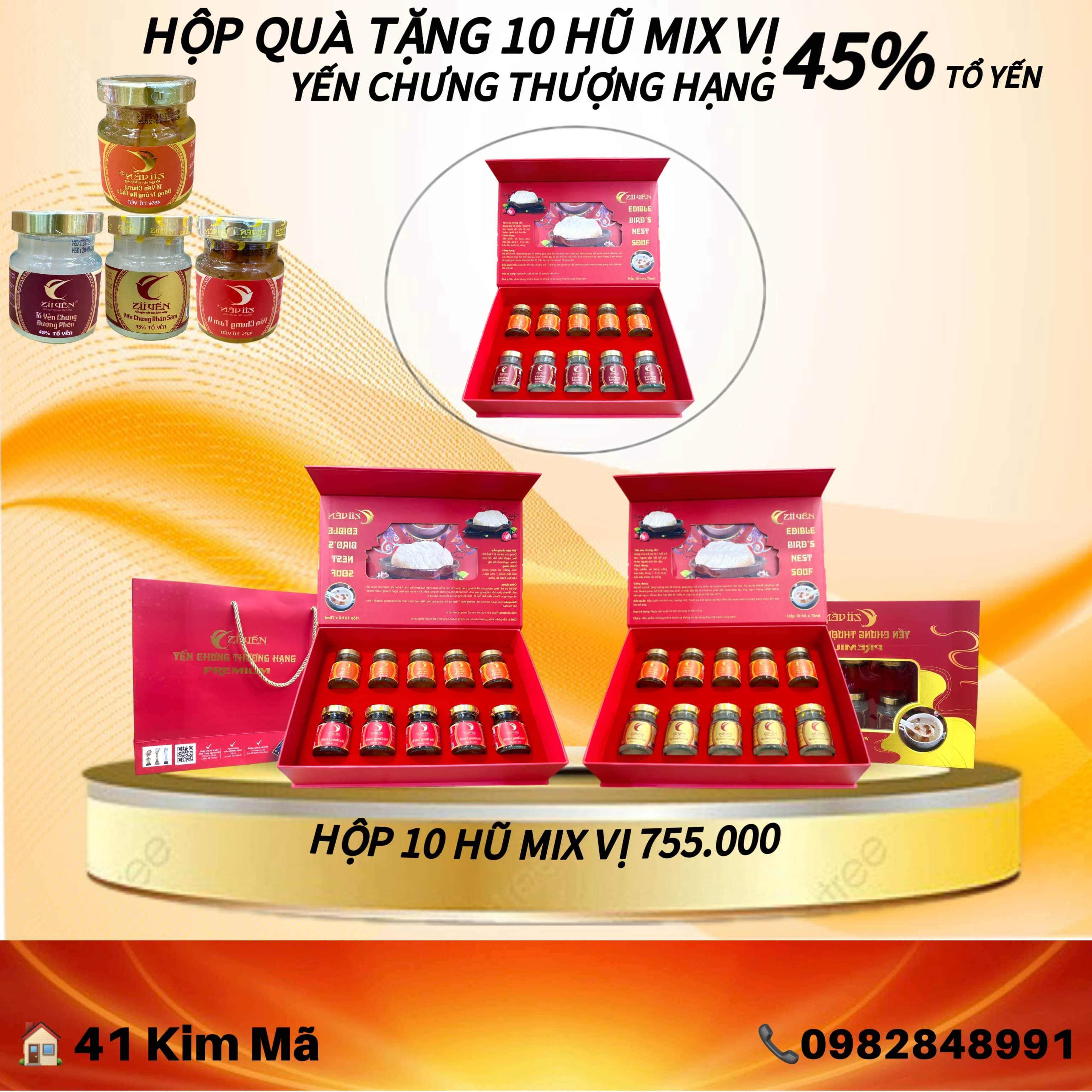 Hộp Quà Tặng 10 Hũ Yến Chưng Thượng Hạng