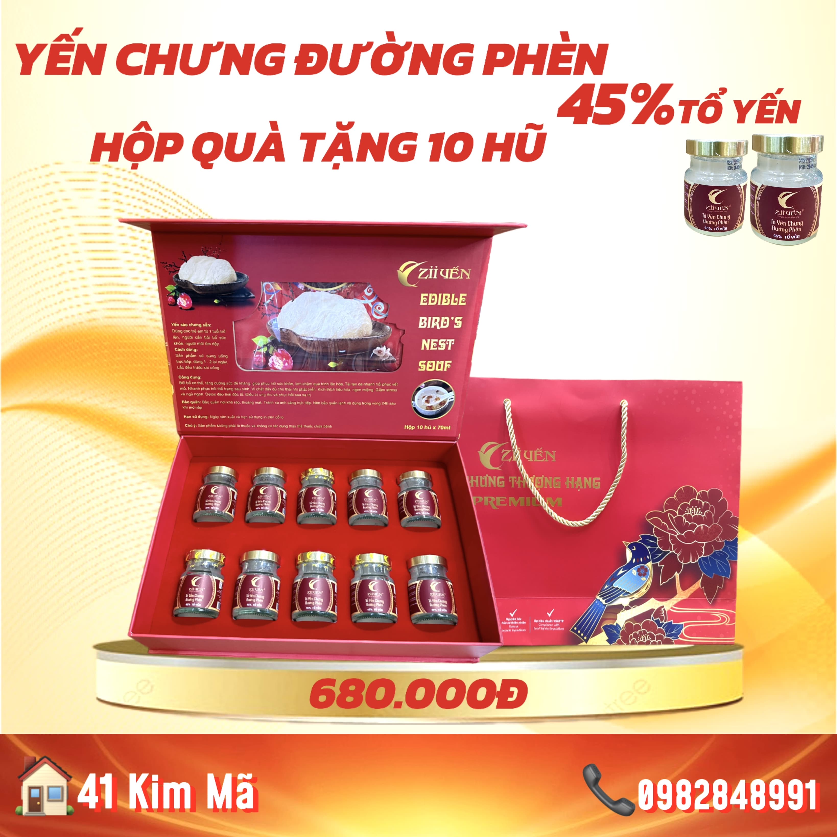 Yến Chưng Đường Phèn 3000mg Tổ Yến