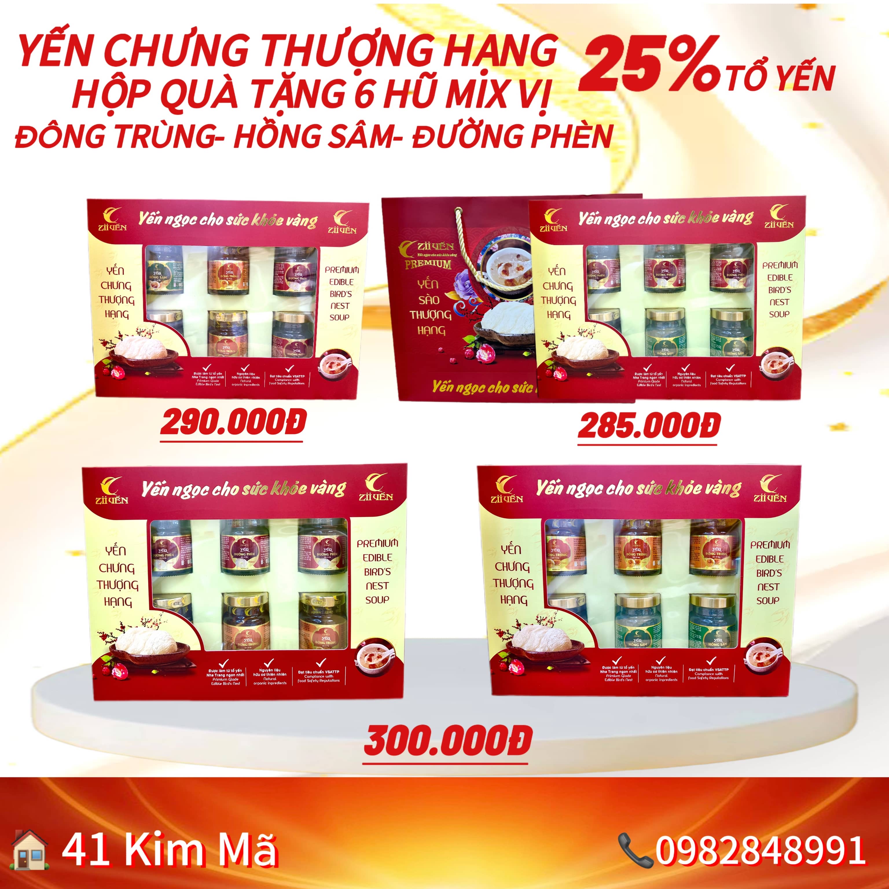 Hộp Quà Tặng 6 Hũ Yến Chưng Thượng Hạng Mix Vị