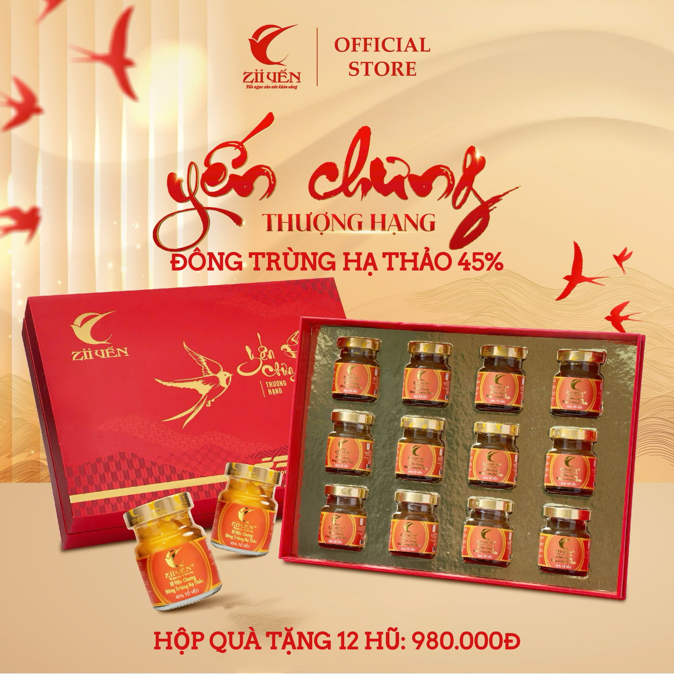 Hộp Quà Tặng 12 Hũ Yến Chưng Thượng Hạng