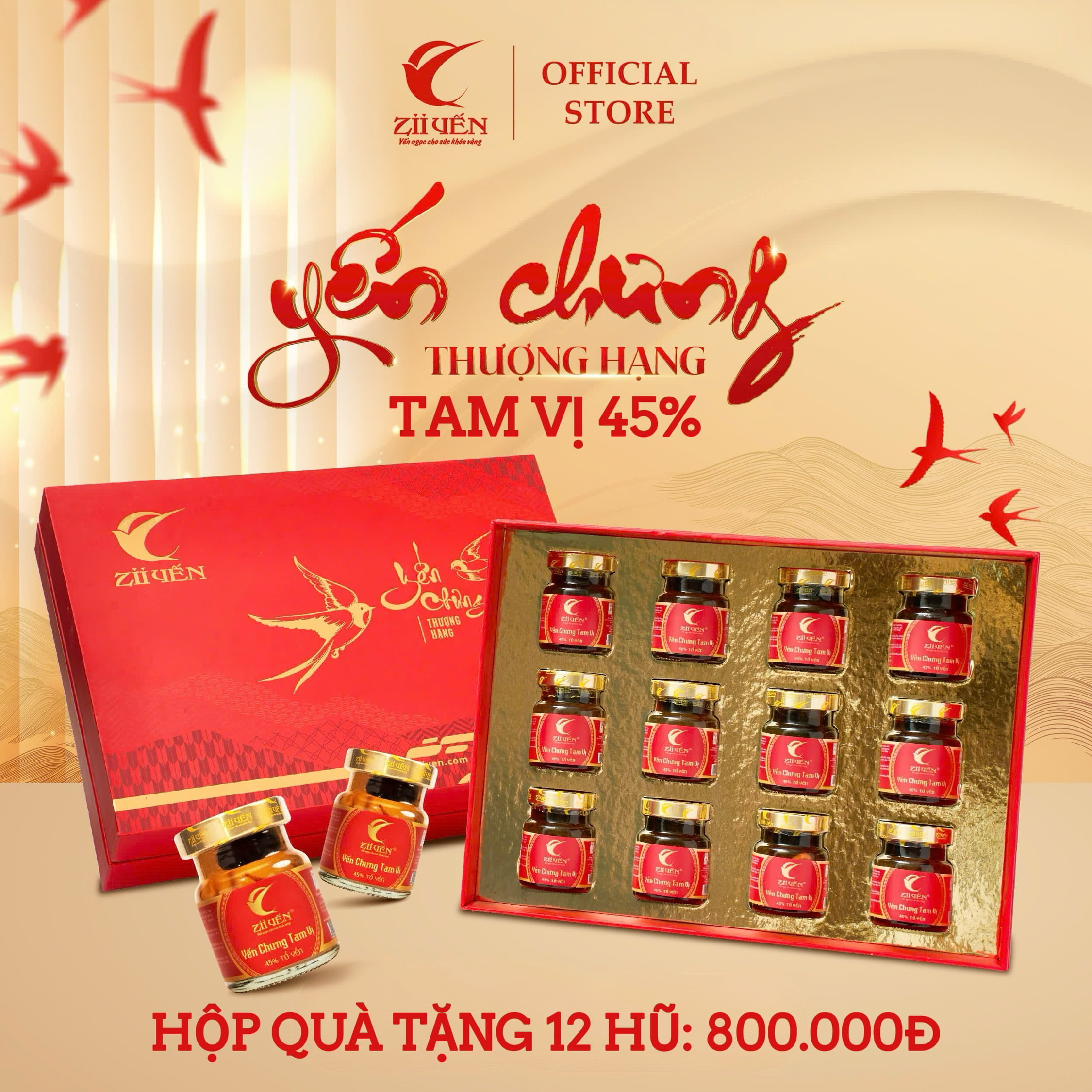 Hộp Quà Tặng 12 Hũ Yến Chưng Thượng Hạng