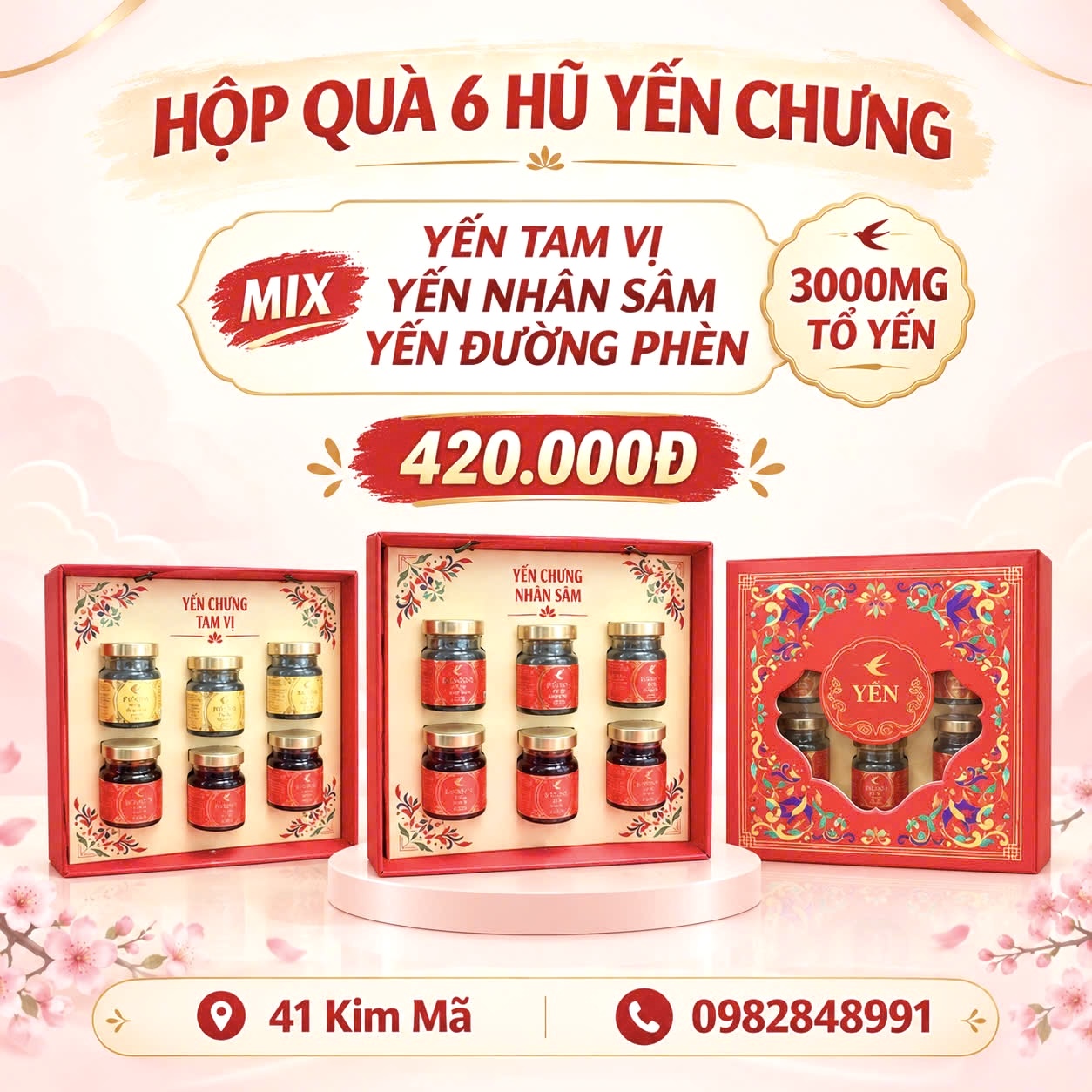 Hộp Quà 6 Hũ Yến Chưng Thượng Hạng Mix Vị