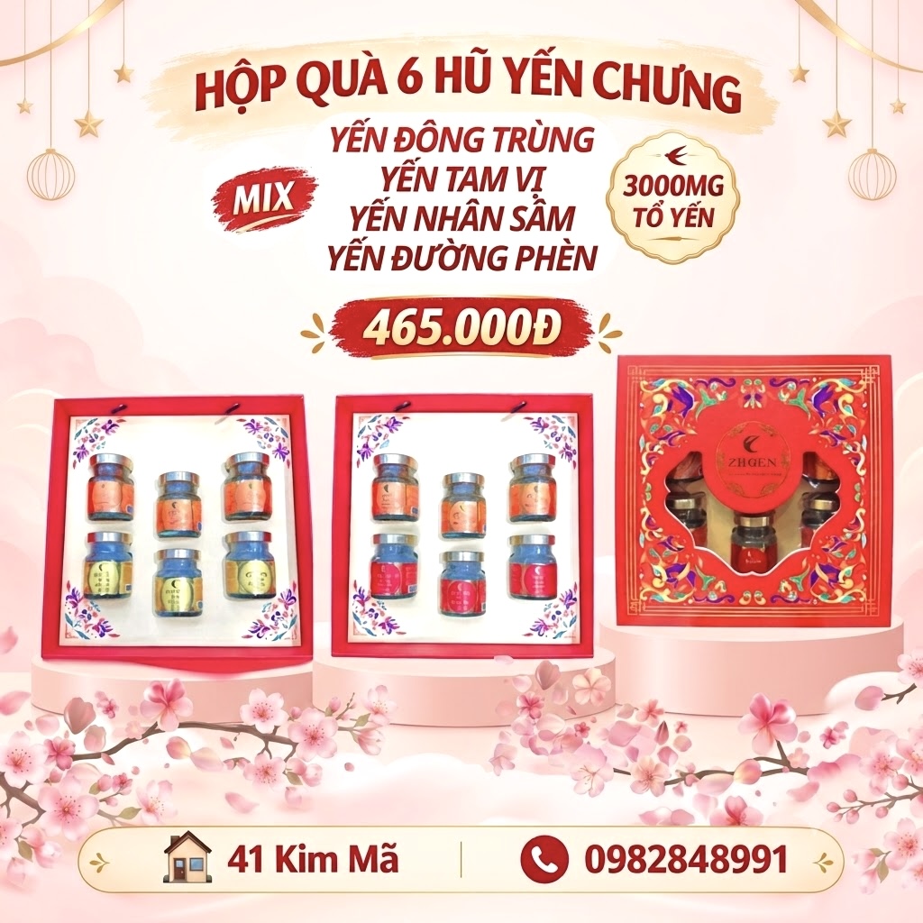 Hộp Quà 6 Hũ Yến Chưng Thượng Hạng Mix Vị