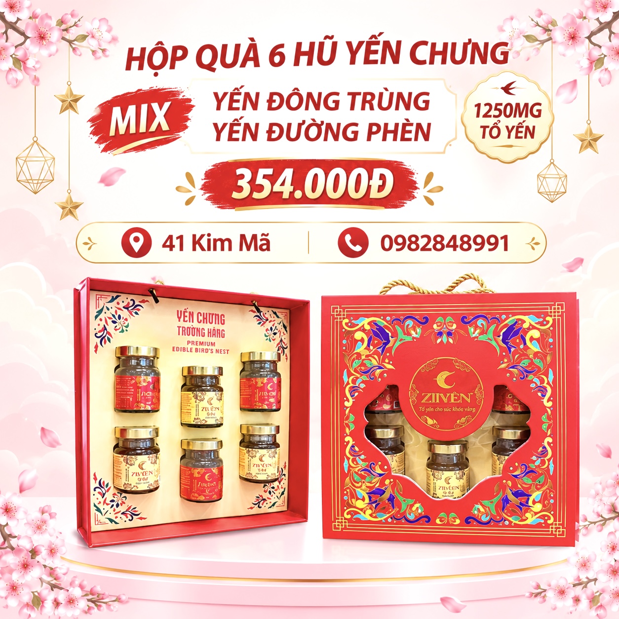 Hộp Quà 6 Hũ Yến Chưng Thượng Hạng Mix Vị