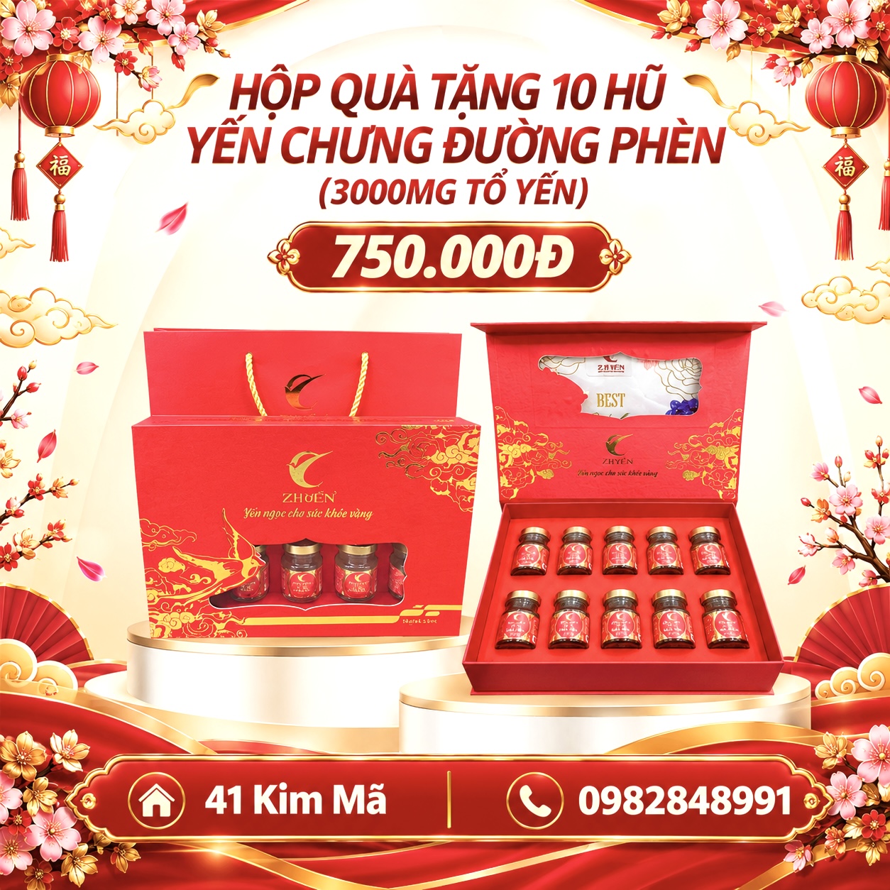 Hộp Quà Tặng 10 Hũ Yến Chưng Thượng Hạng