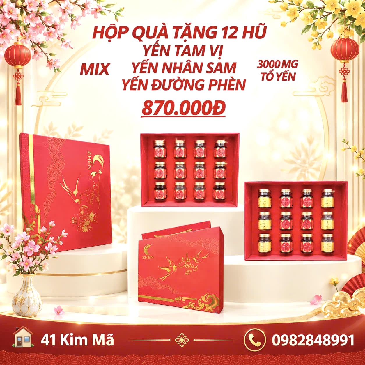 Hộp Quà Tặng 12 Hũ Yến Chưng Thượng Hạng