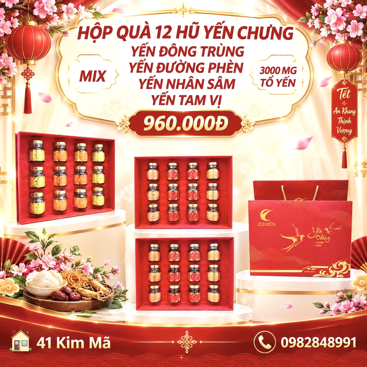 Hộp Quà Tặng 12 Hũ Yến Chưng Thượng Hạng