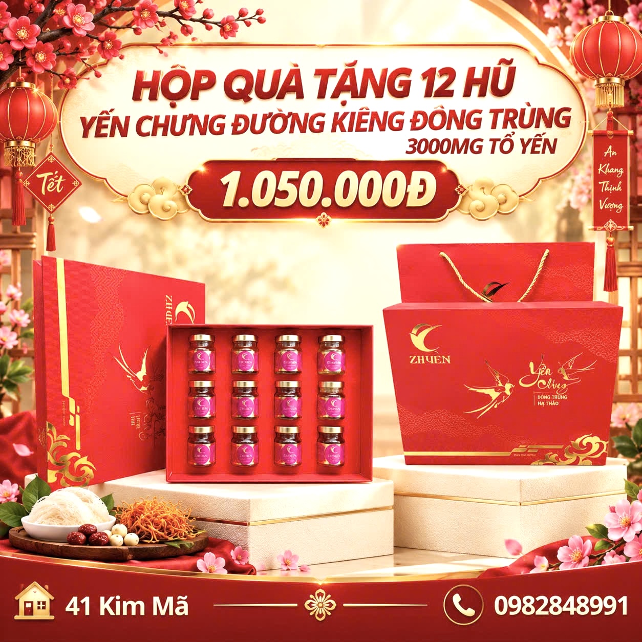 Hộp Quà Tặng 12 Hũ Yến Chưng Thượng Hạng