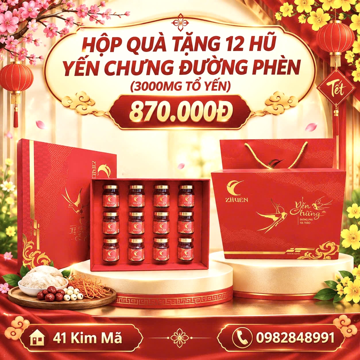Hộp Quà Tặng 12 Hũ Yến Chưng Thượng Hạng