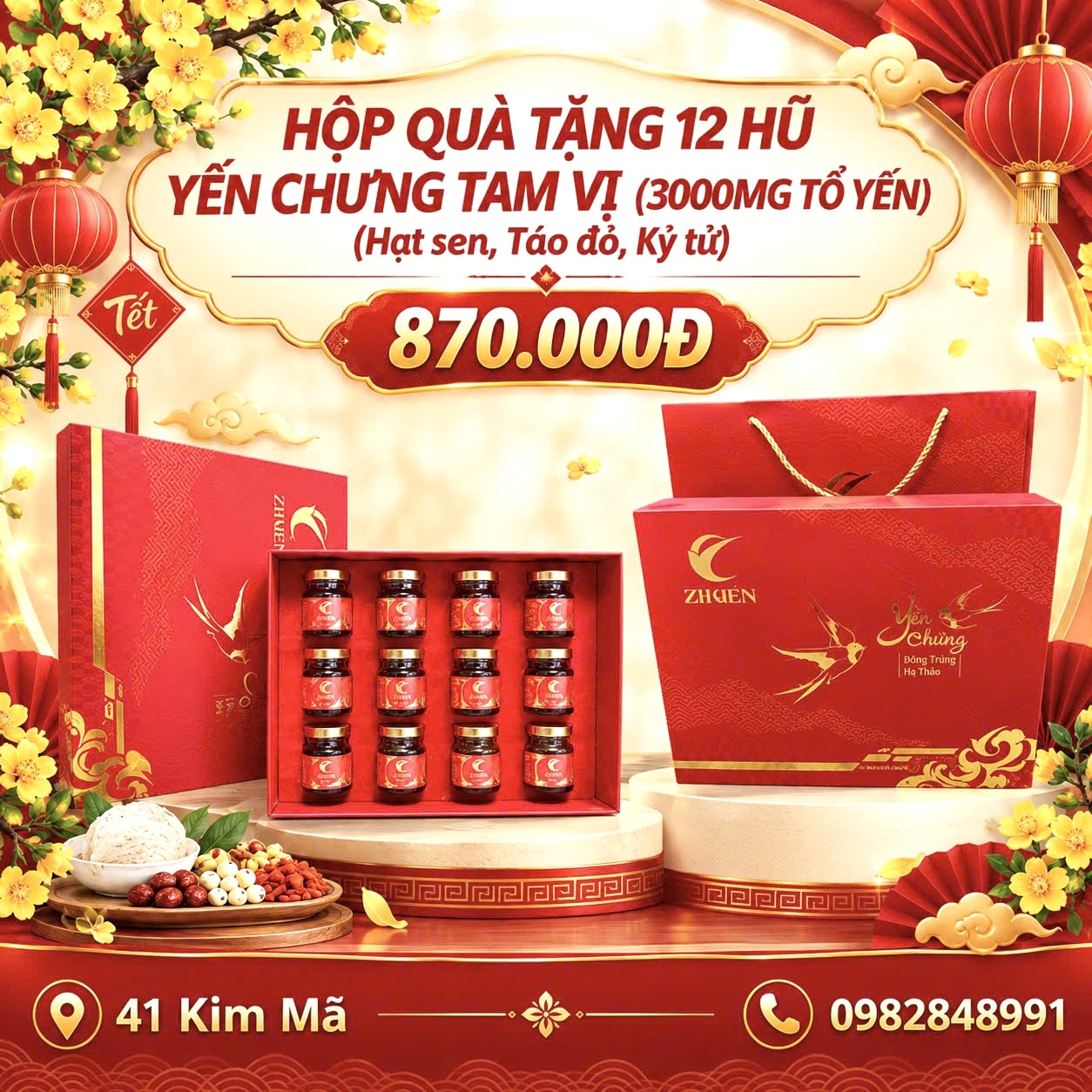 Hộp Quà Tặng 12 Hũ Yến Chưng Thượng Hạng