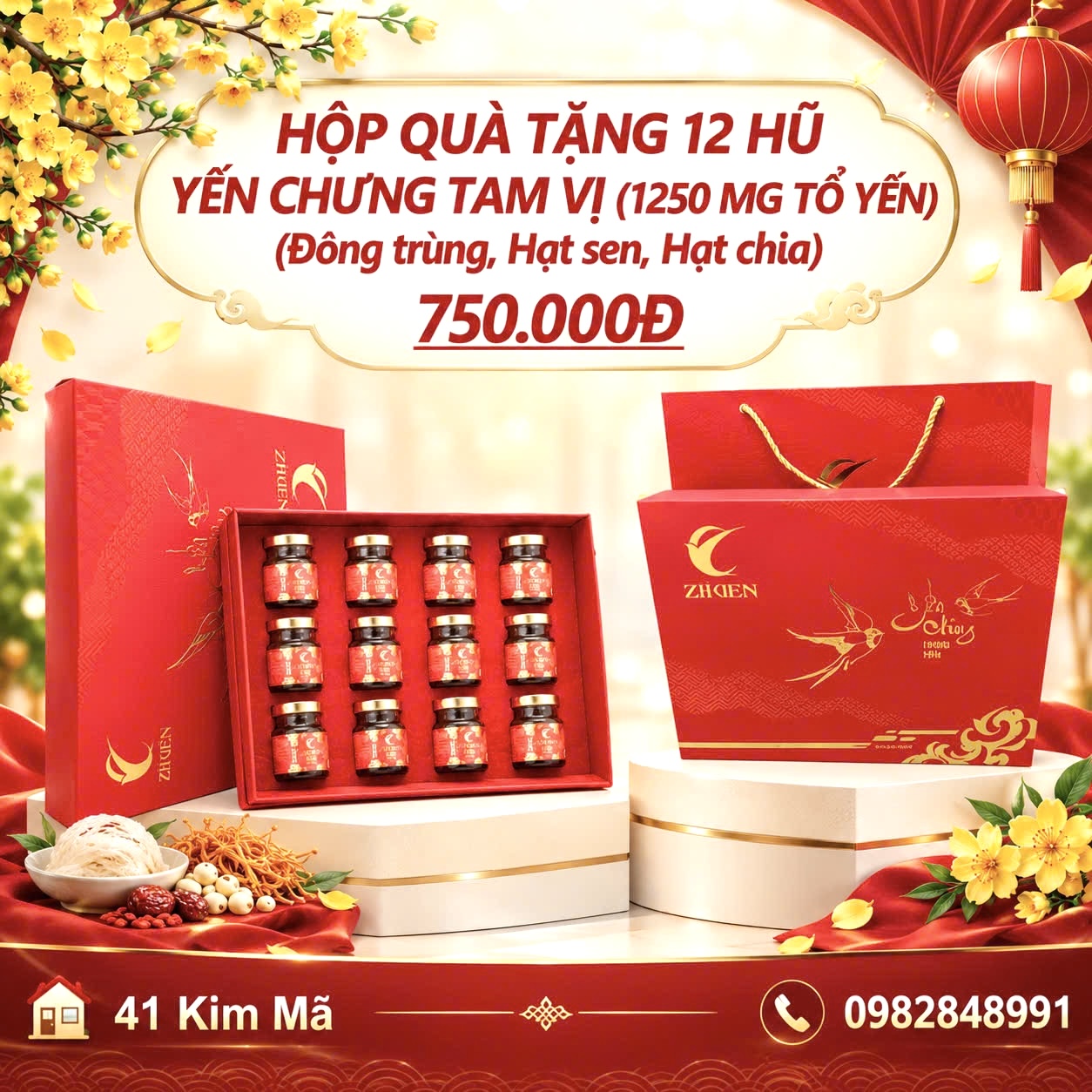Hộp Quà Tặng 12 Hũ Yến Chưng Thượng Hạng