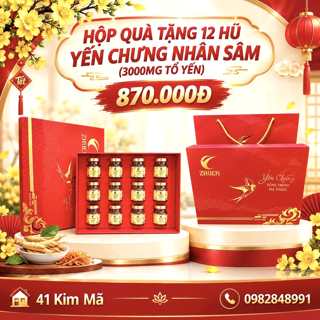 Yến Chưng Nhân Sâm 3000mg Tổ Yến
