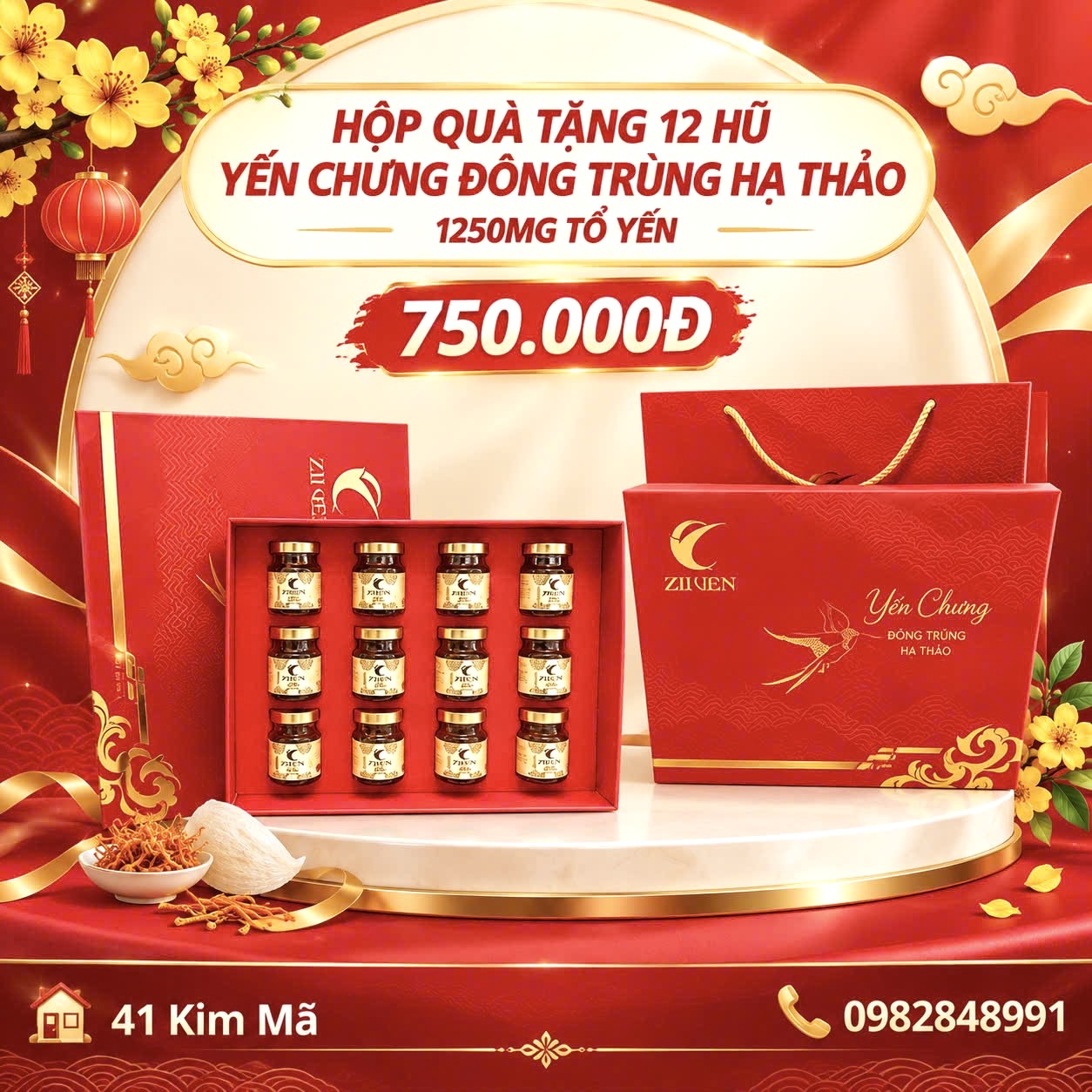 Hộp Quà Tặng 12 Hũ Yến Chưng Thượng Hạng
