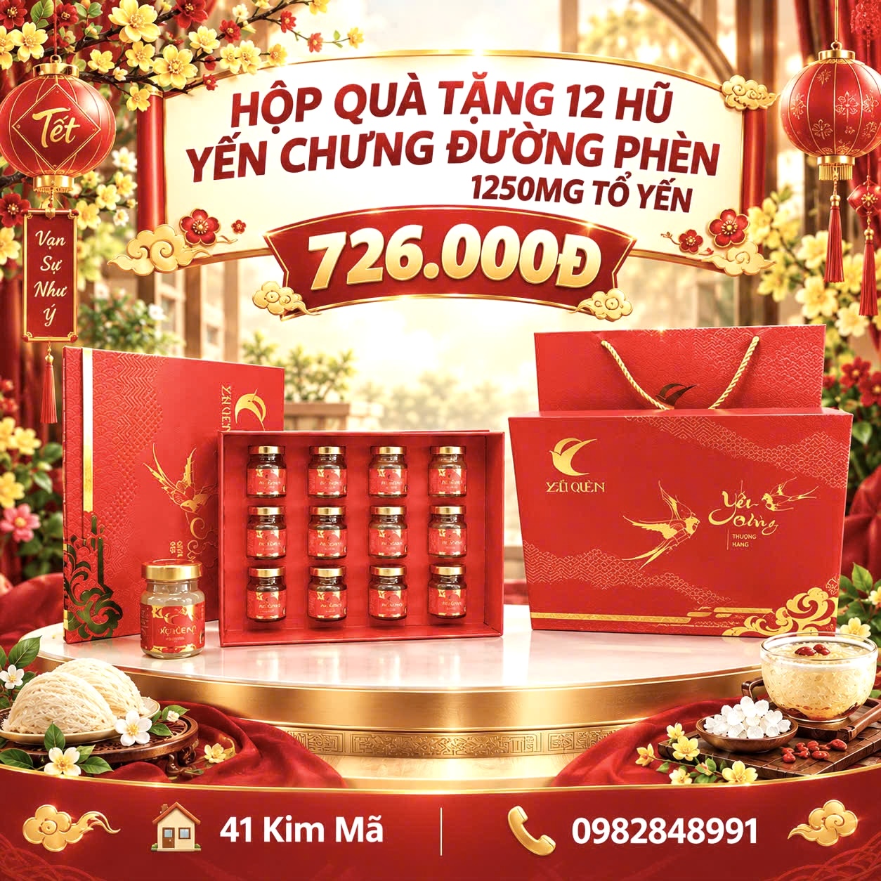 Hộp Quà Tặng 12 Hũ Yến Chưng Thượng Hạng