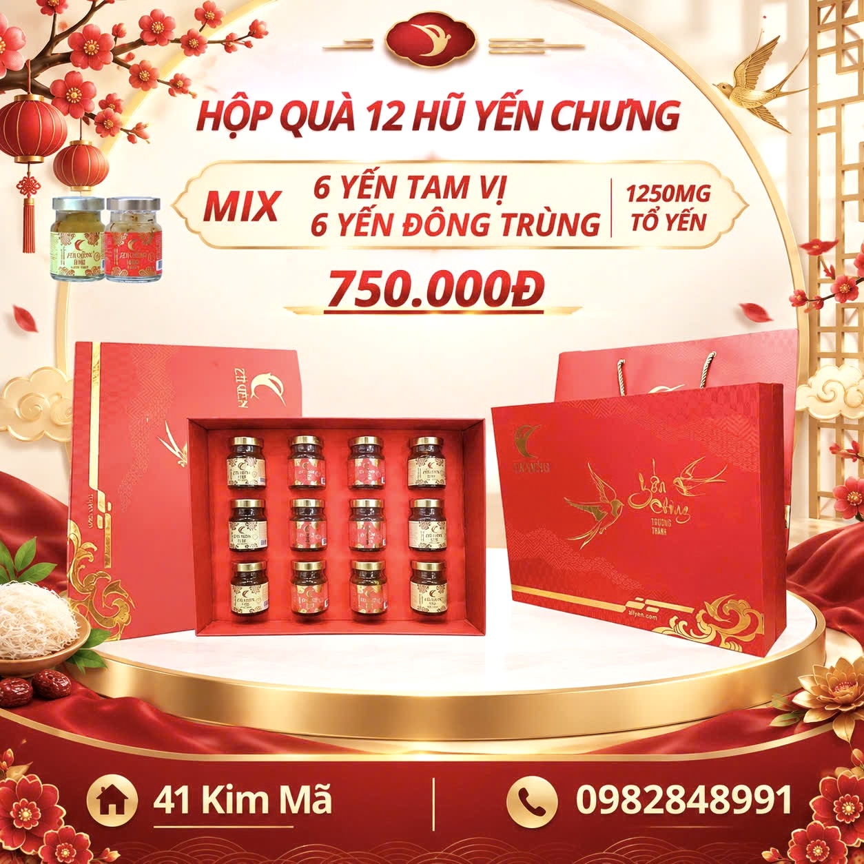 Hộp Quà Tặng 12 Hũ Yến Chưng Thượng Hạng