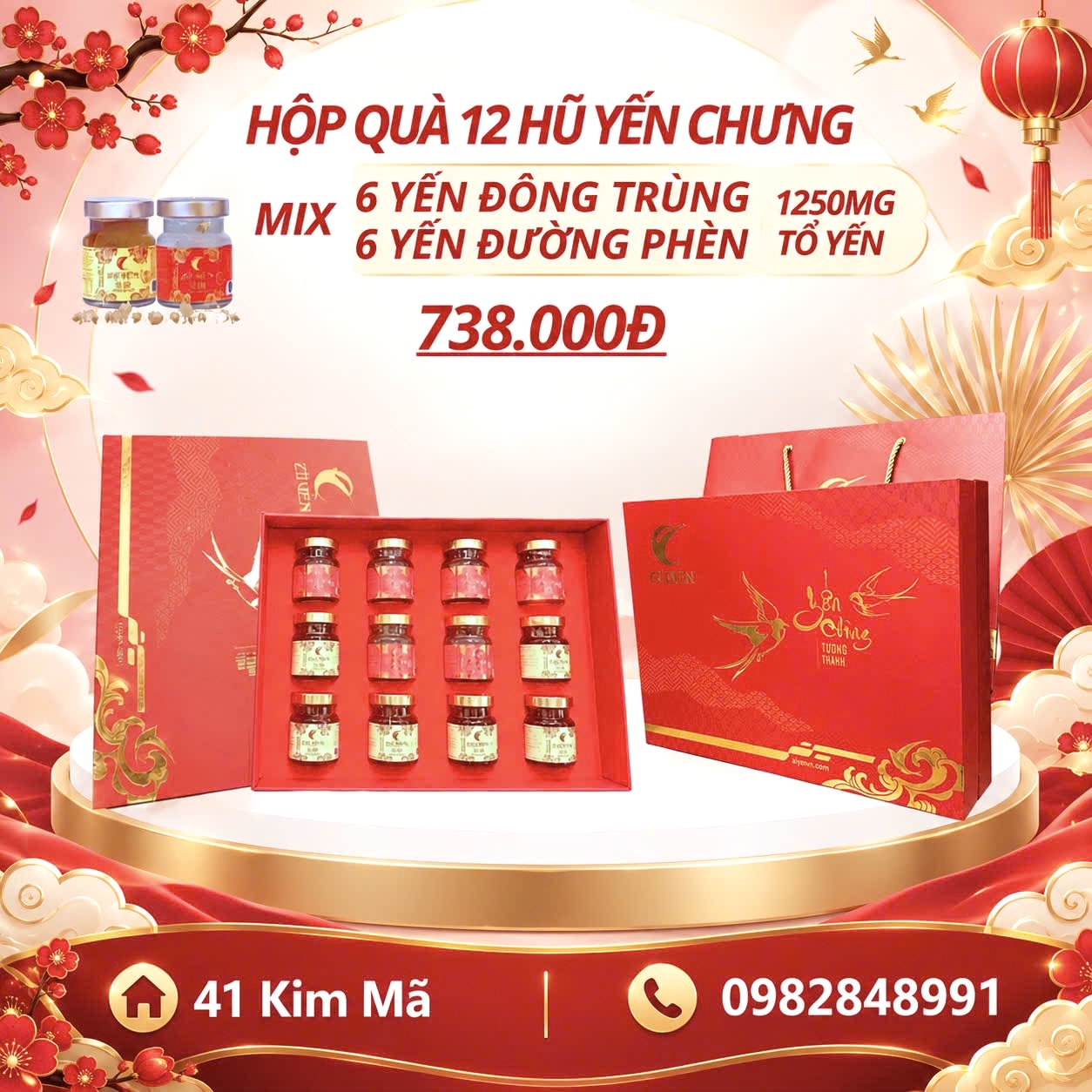 Hộp Quà Tặng 12 Hũ Yến Chưng Thượng Hạng