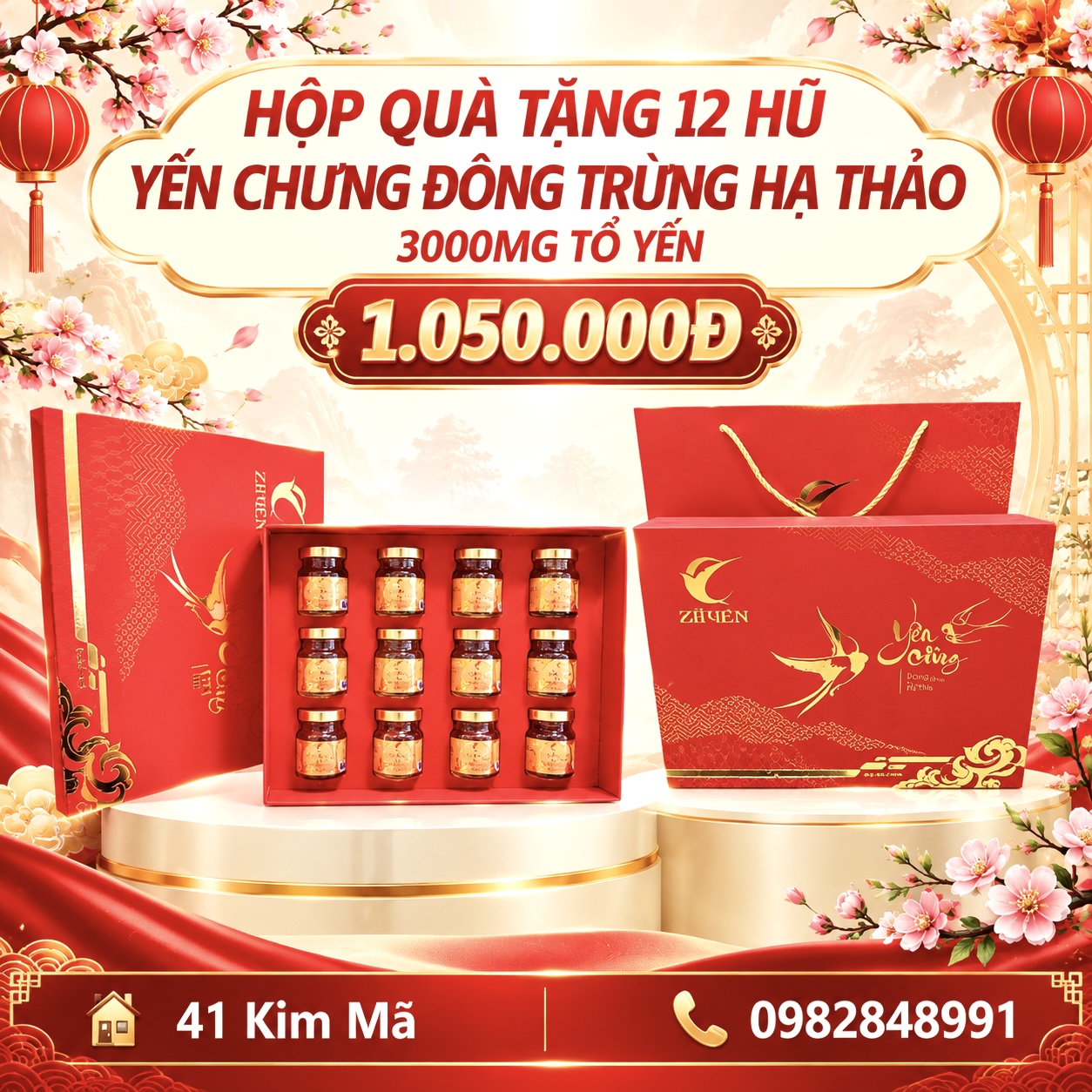 Hộp Quà Tặng 12 Hũ Yến Chưng Thượng Hạng