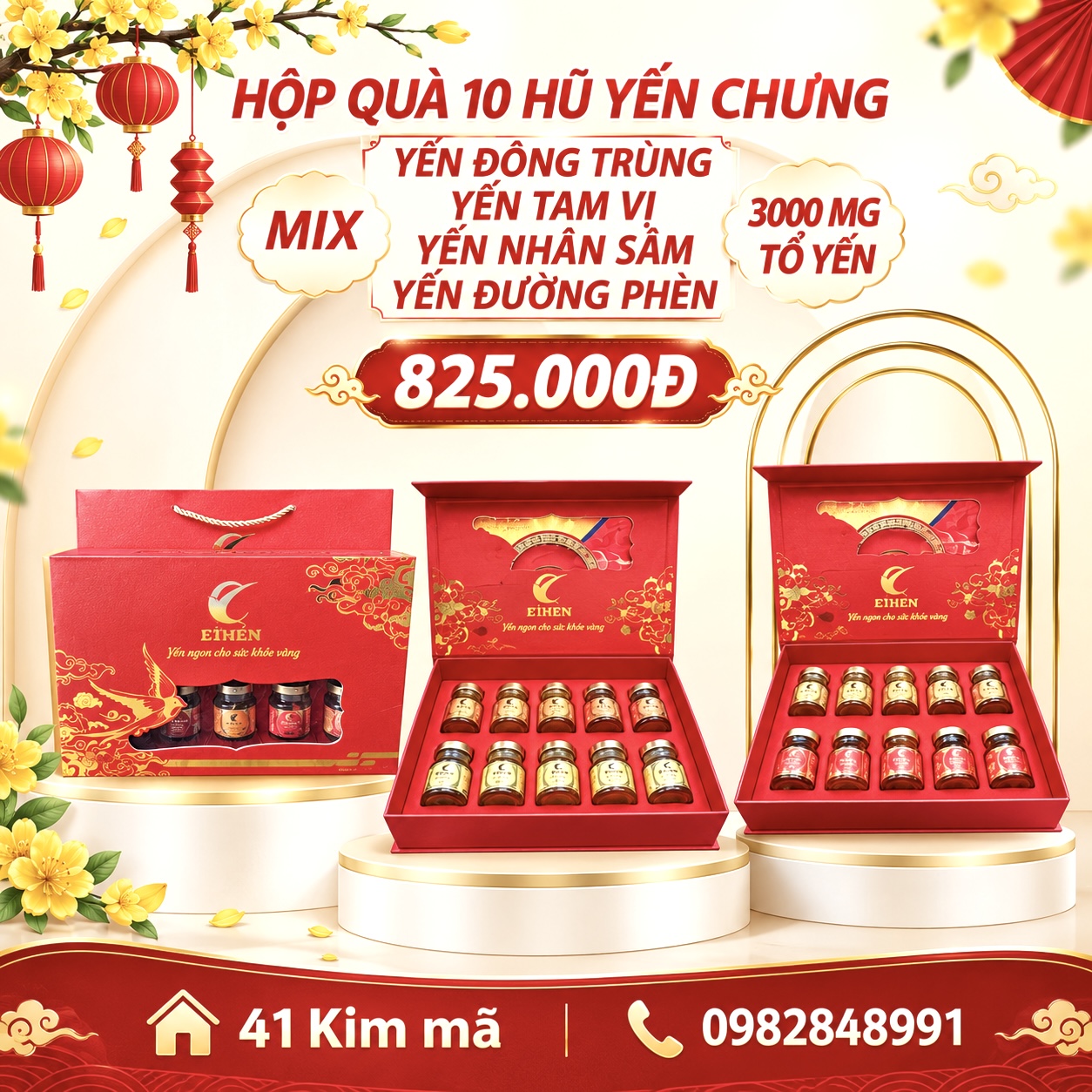 Hộp Quà Tặng 10 Hũ Yến Chưng Thượng Hạng