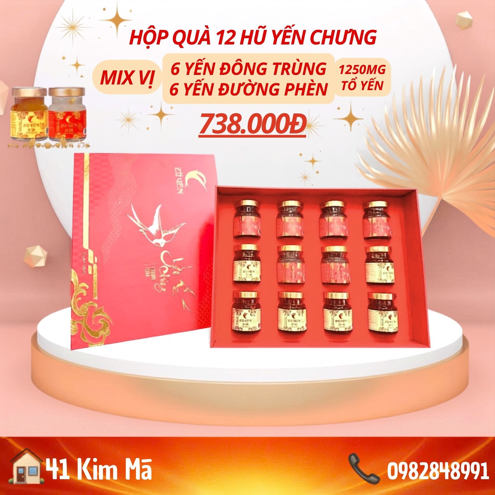 Hộp Quà Tặng 12 Hũ Yến Chưng Thượng Hạng