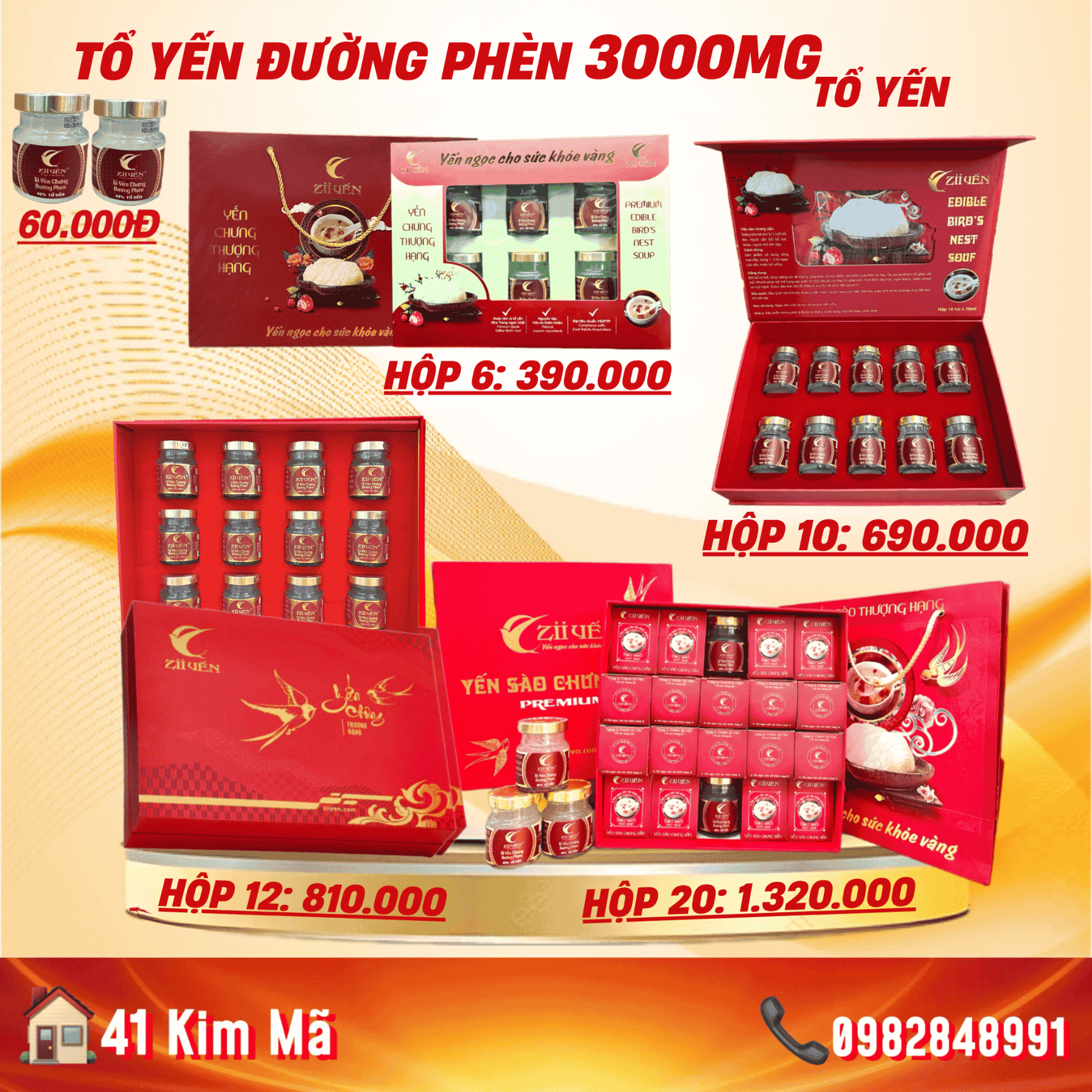Yến Chưng Đường Phèn 3000mg Tổ Yến
