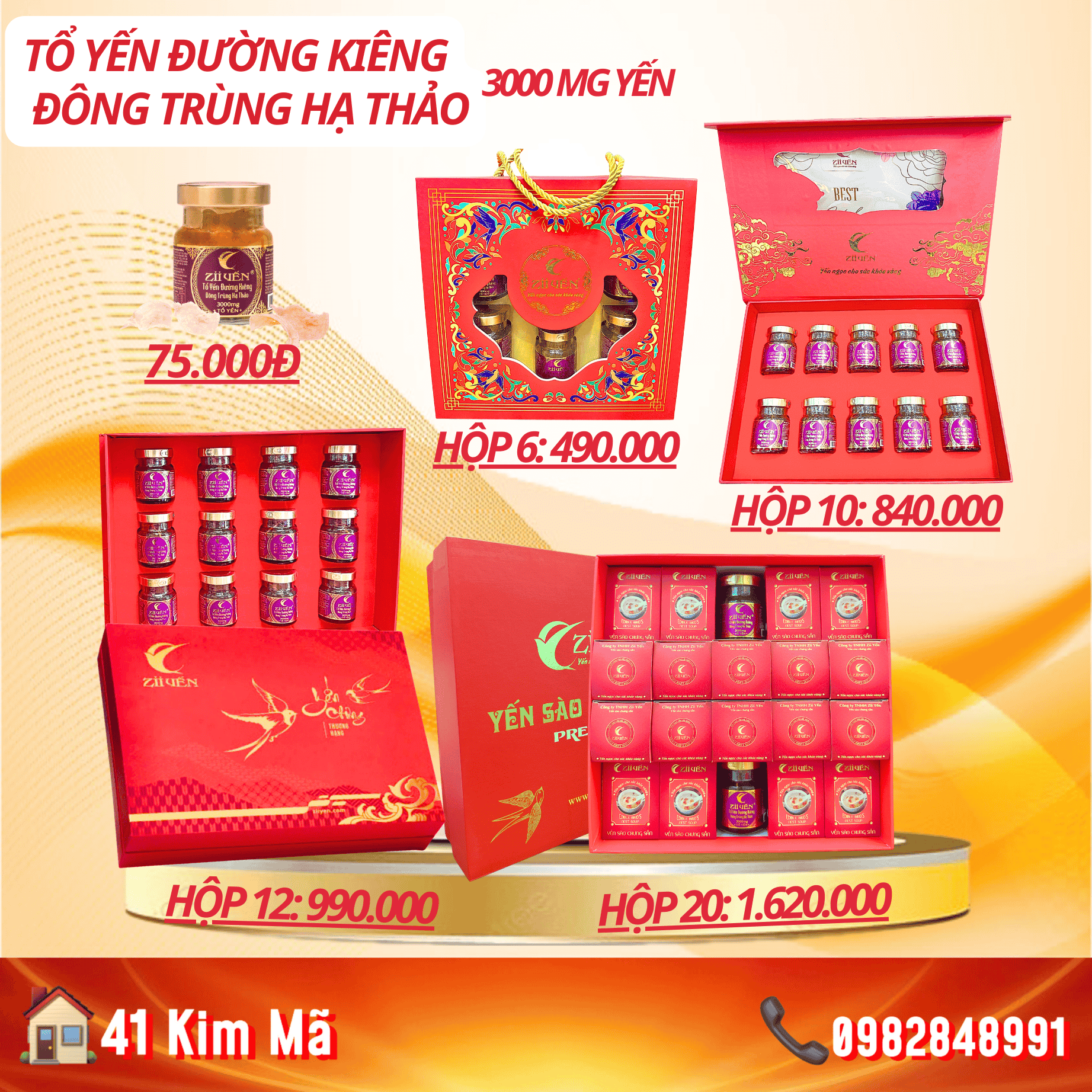 Tổ Yến Đường Kiêng Đông Trùng Hạ Thảo 3000mg Yến