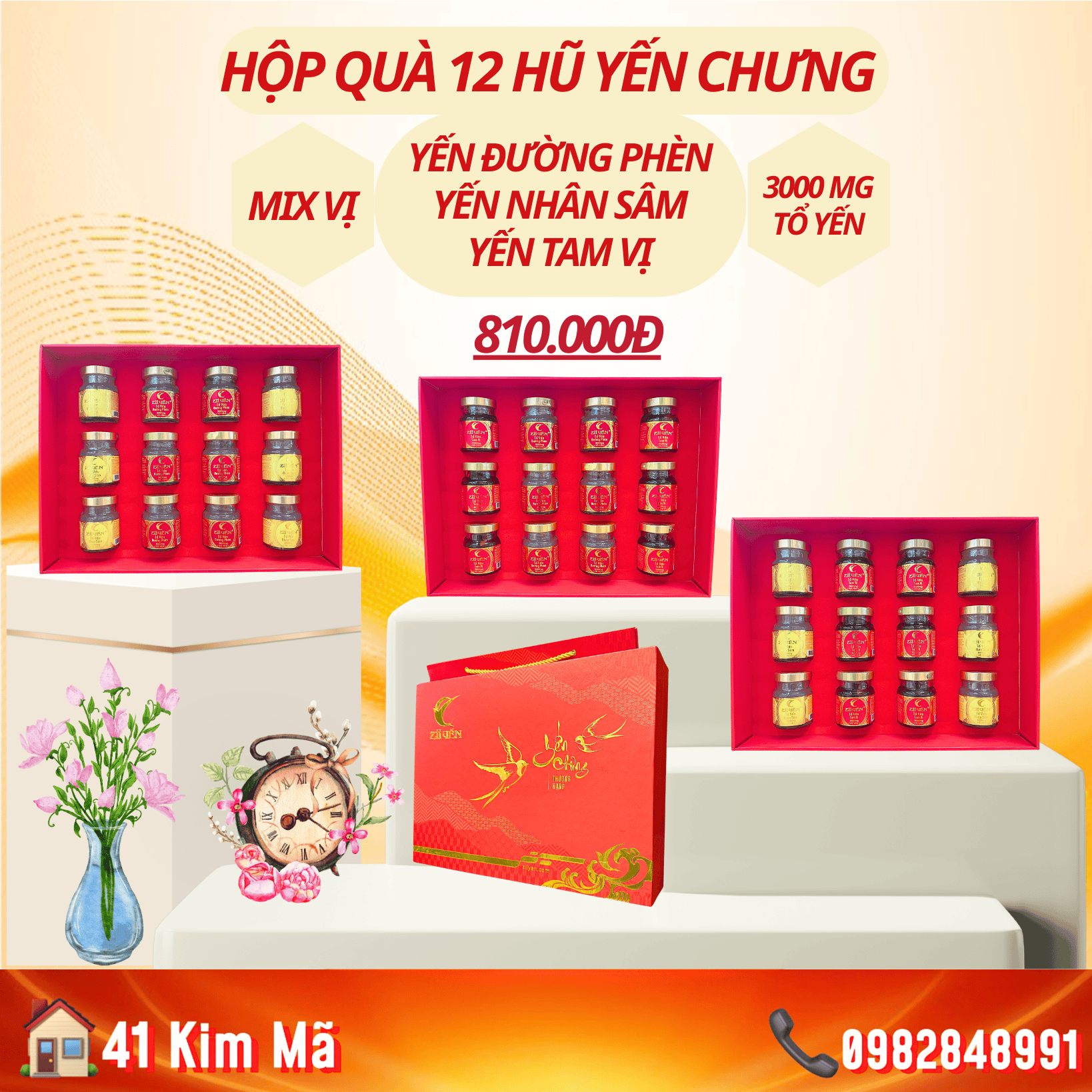 Hộp Quà Tặng 12 Hũ Yến Chưng Thượng Hạng