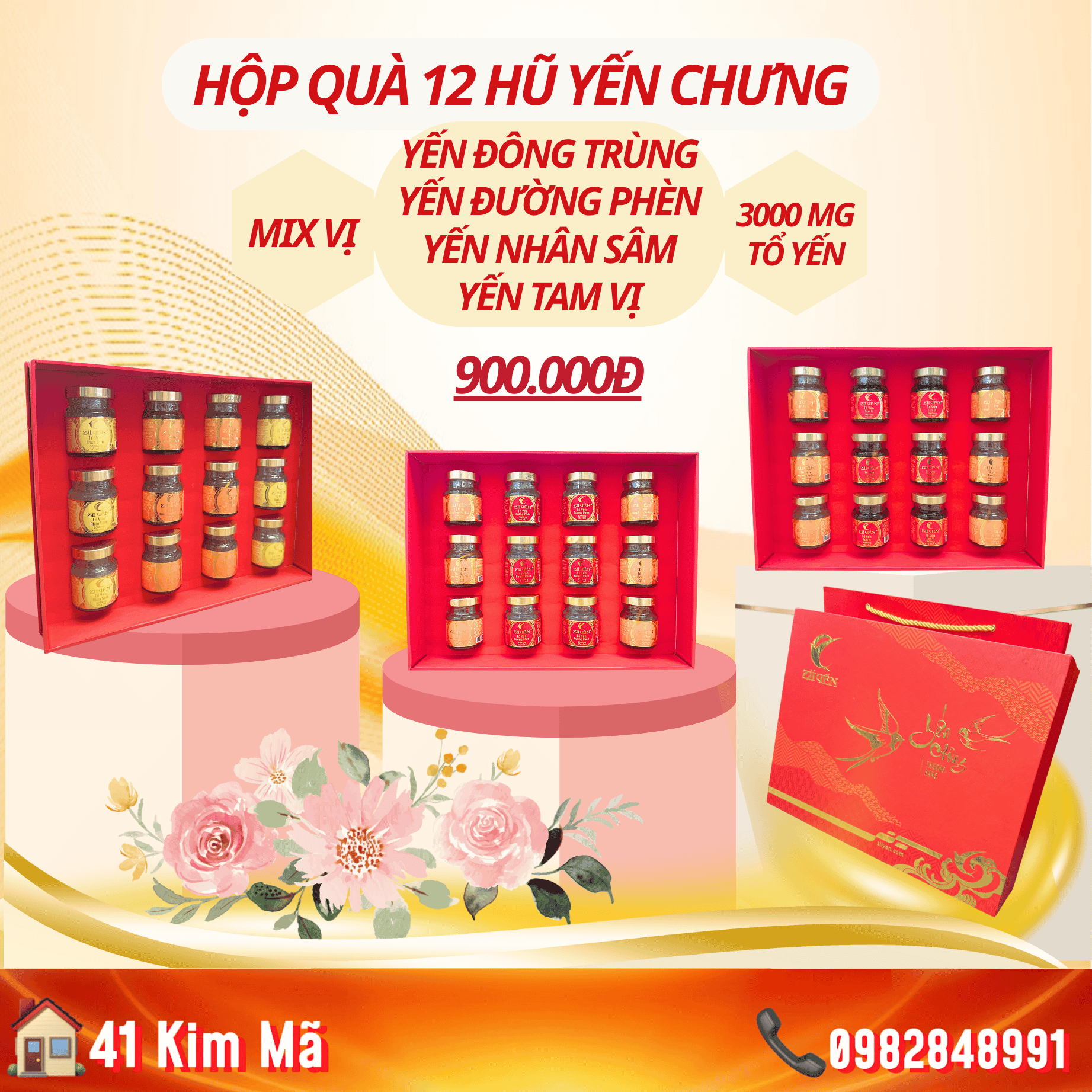 Hộp Quà Tặng 12 Hũ Yến Chưng Thượng Hạng