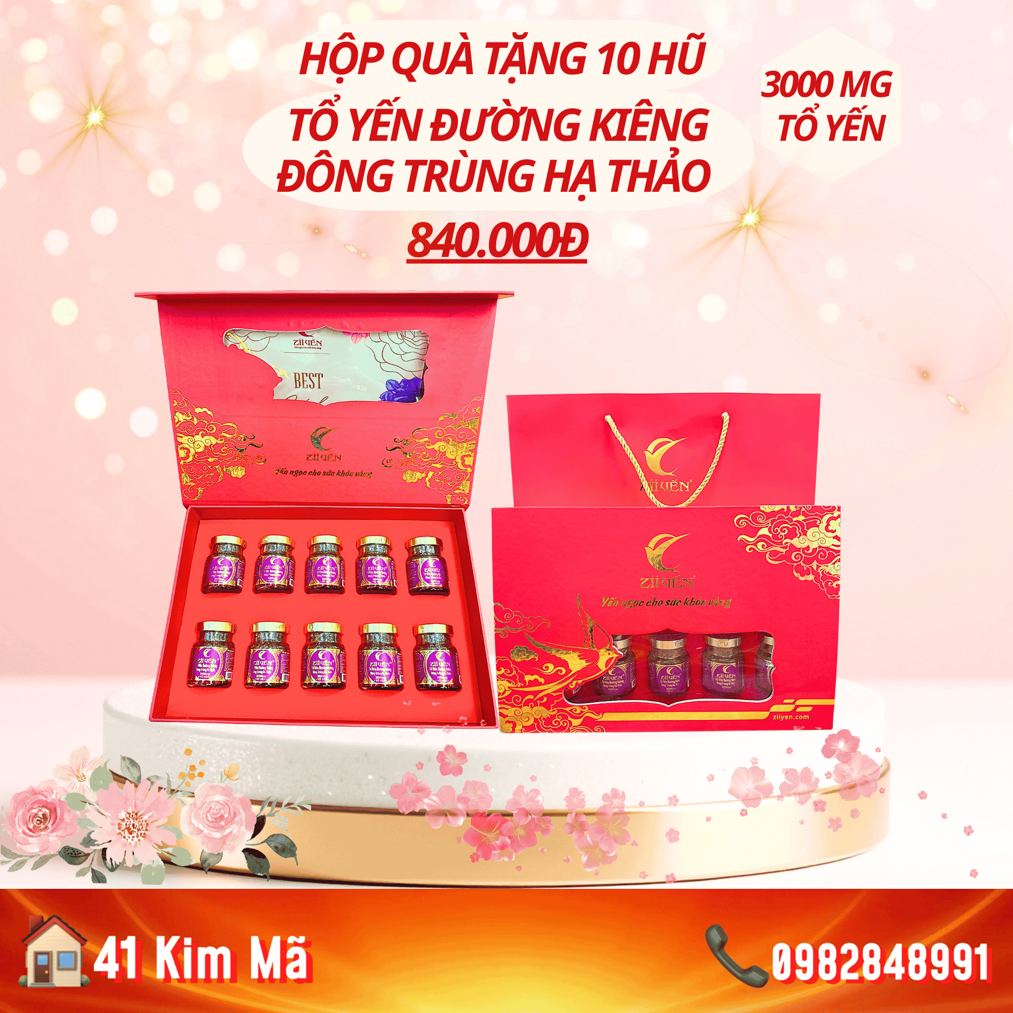 Tổ Yến Đường Kiêng Đông Trùng Hạ Thảo 3000mg Yến