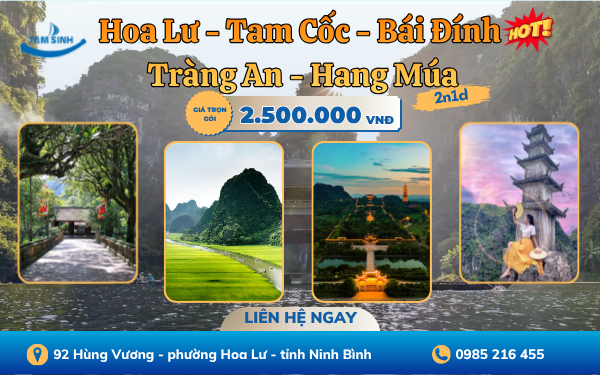 Hoa Lư - Tam Cốc - Hang Múa - Bái Đính - Tràng An | Tour Ninh Bình 2 ngày 1 đêm