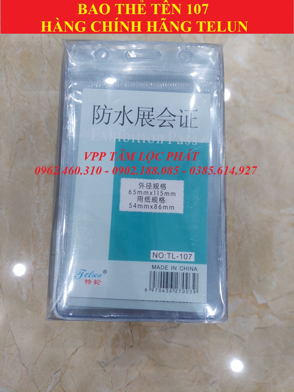BAO THẺ TÊN 107 (LOẠI 1) chống thấm nước, KT 65*115mm