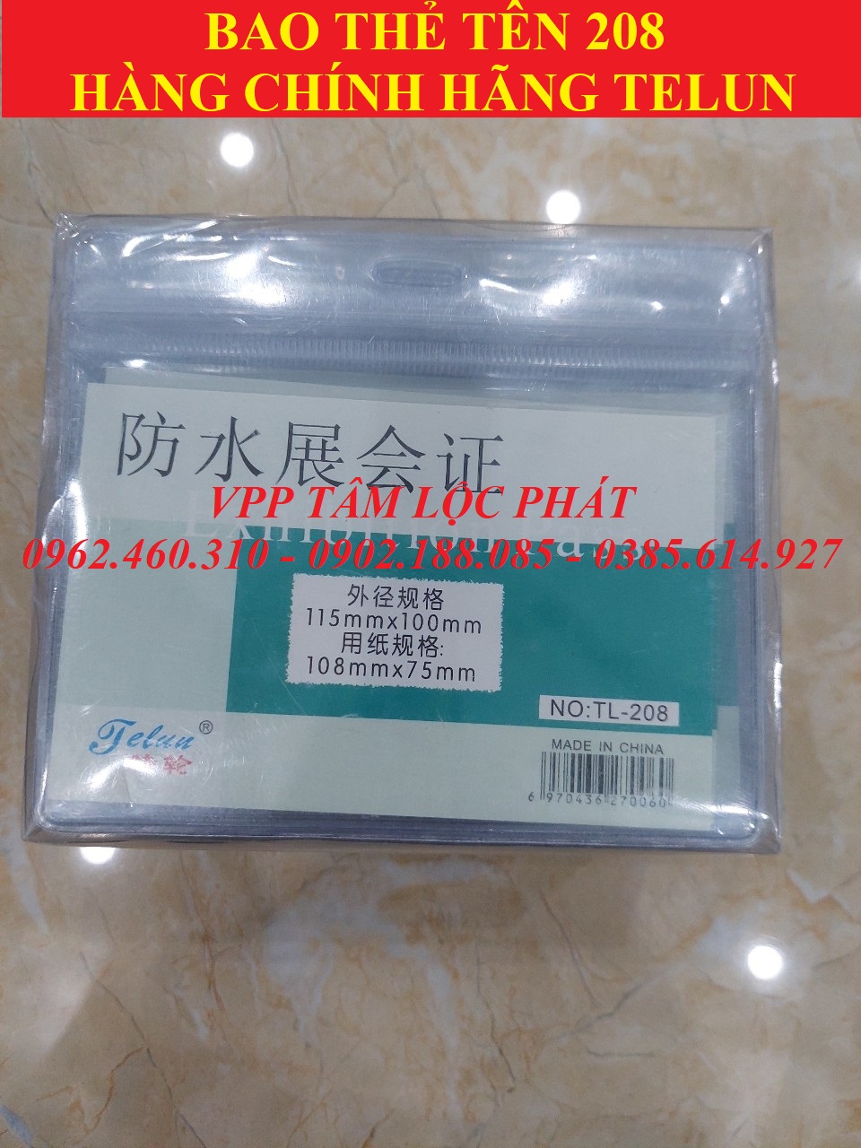 BAO THẺ TÊN 208 (LOẠI 1) chống thấm nước, KT 115*100mm