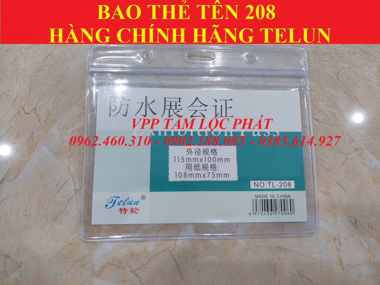 BAO THẺ TÊN 208 (LOẠI 1) chống thấm nước, KT 115*100mm