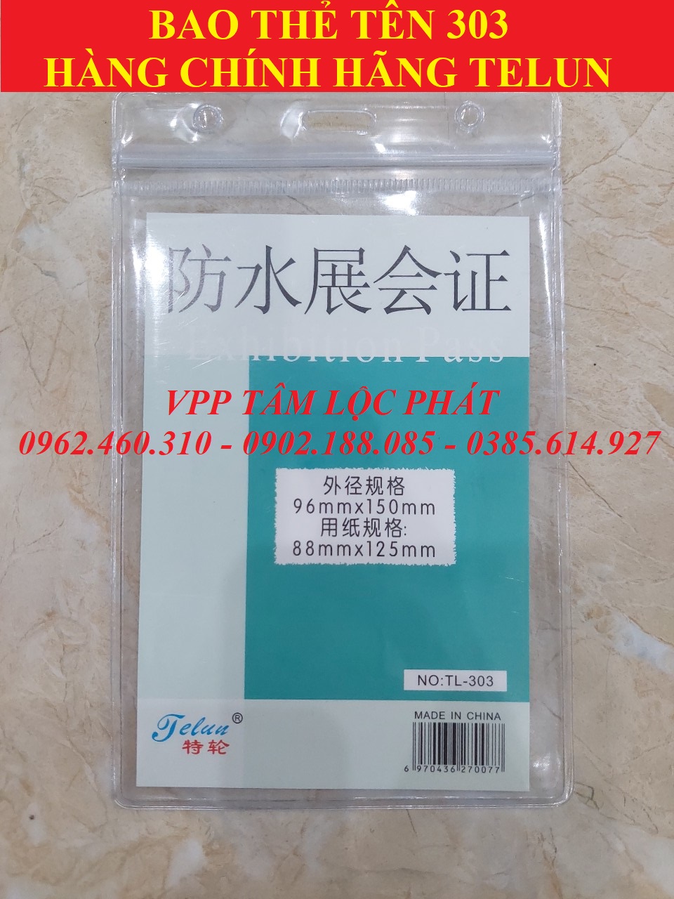 BAO THẺ TÊN 303 (LOẠI 1) chống thấm nước, KT 96*150mm