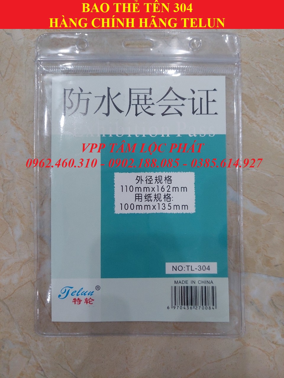 BAO THẺ TÊN 304 (LOẠI 1) chống thấm nước, KT 110*162mm