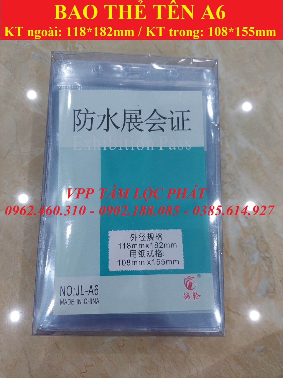 BAO THẺ TÊN A6 (LOẠI 1) chống thấm nước, KT 118*182mm