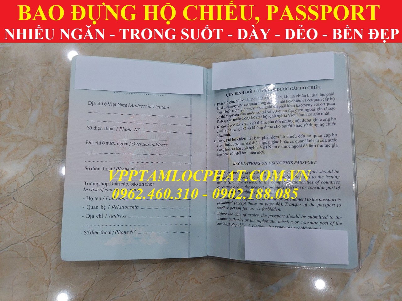 BAO ĐỰNG HỘ CHIẾU PASSPORT nhiều ngăn, trong suốt (loại 1)