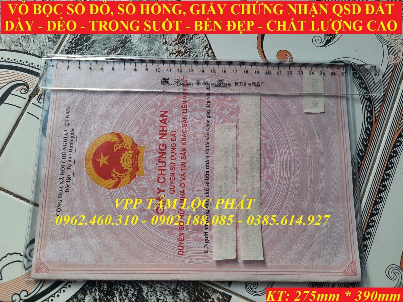 VỎ BỌC SỔ ĐỎ, sổ hồng, Giấy chứng nhận QSD đất, KT 275*390mm (SỈ LH ĐỂ CÓ GIÁ TỐT NHẤT)