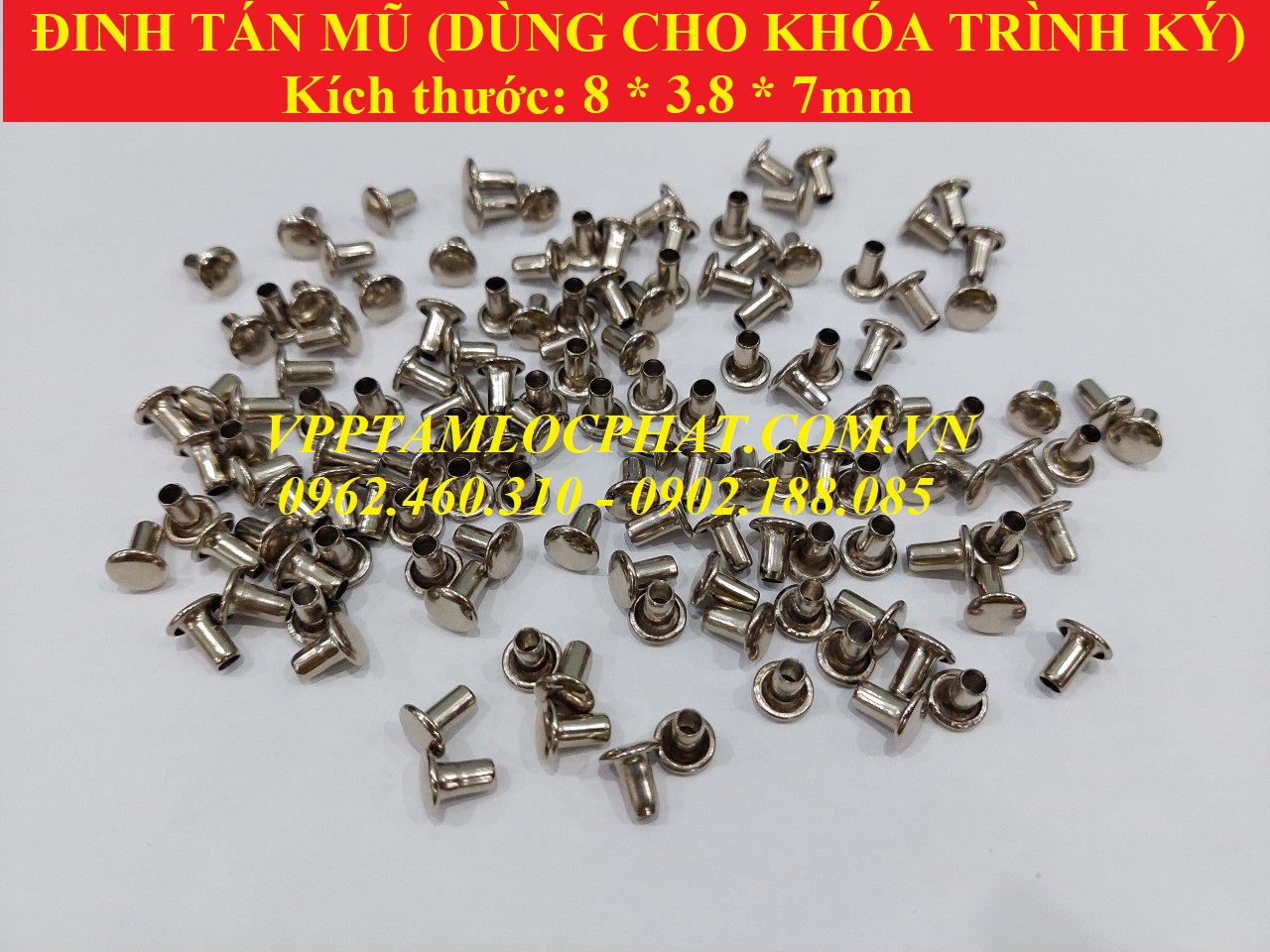 100 ĐINH TÁN (8*3.8*7mm) dùng cho khóa trình ký, khóa còng nhẫn, khóa còng bật,...