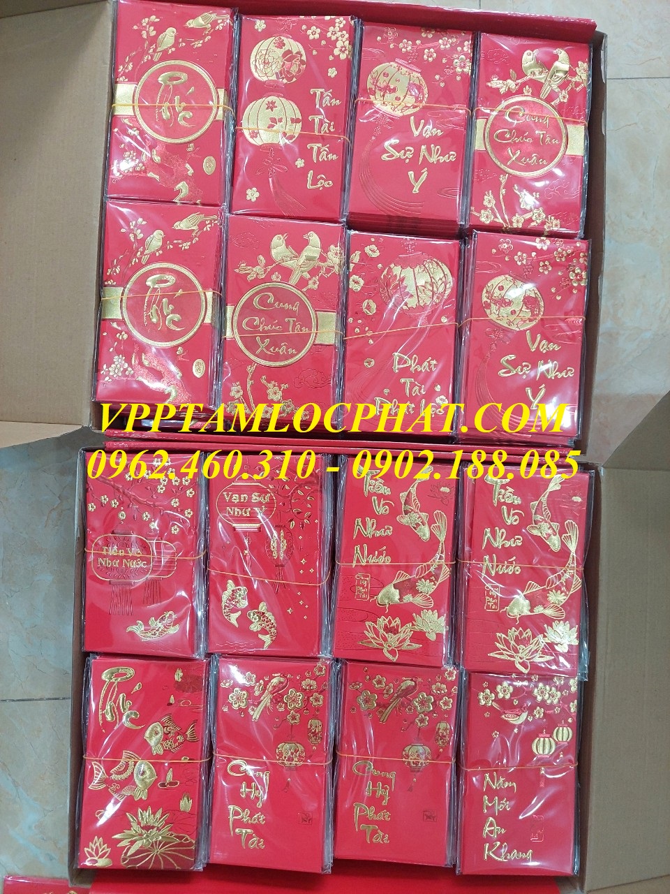 [Lì xì 2025] Sỉ tập 6 BAO LÌ XÌ TẾT NHUNG ĐỎ, KT 90*163mm (HÀNG ĐẸP, CHỮ IN NỔI 3D) nhiều mẫu