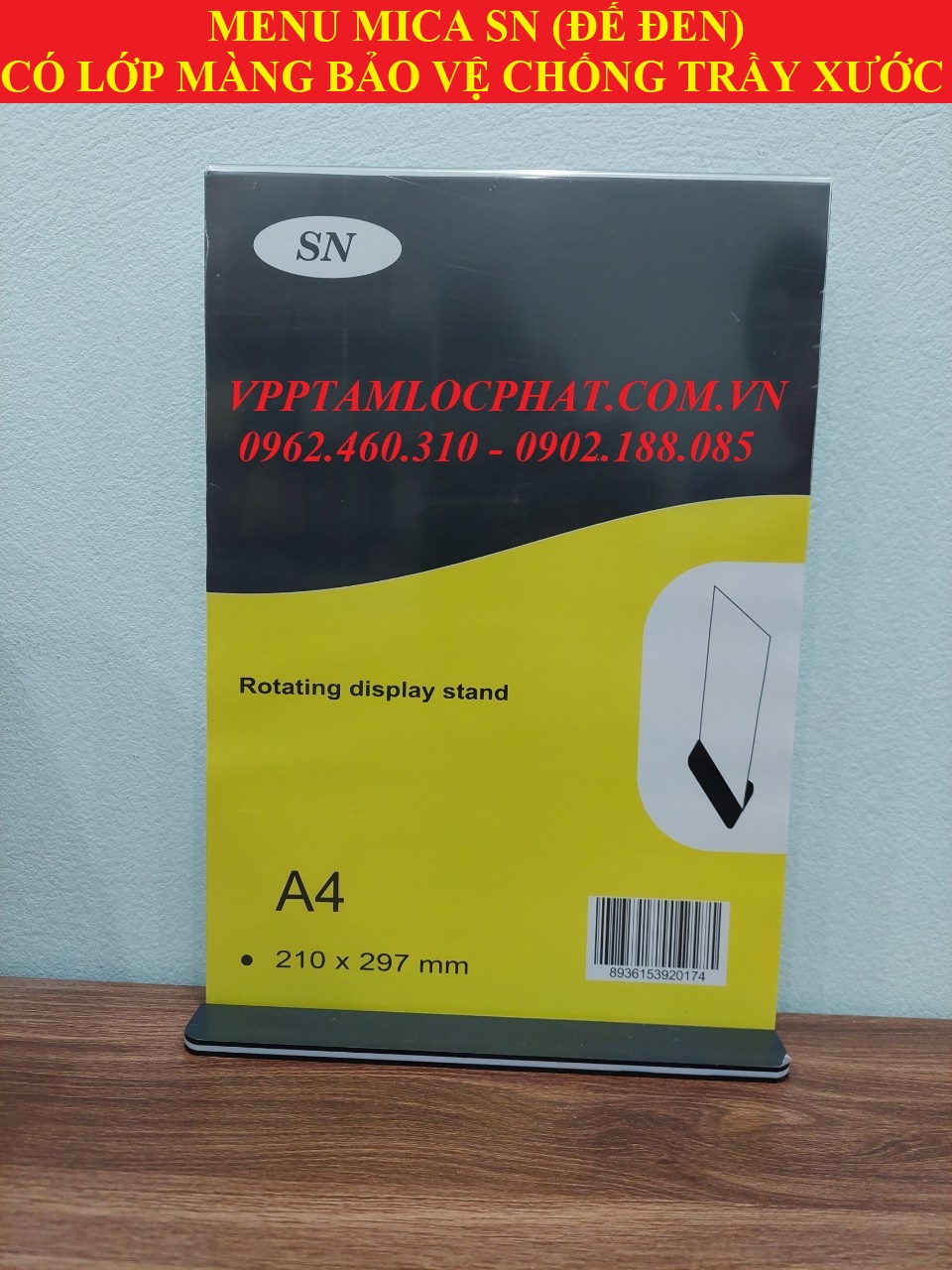Menu mica A4 SN trong suốt (đế đen)