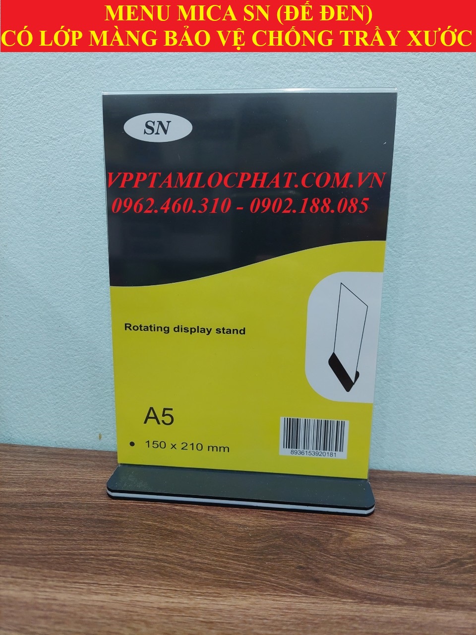 Menu mica A5 SN trong suốt (đế đen)