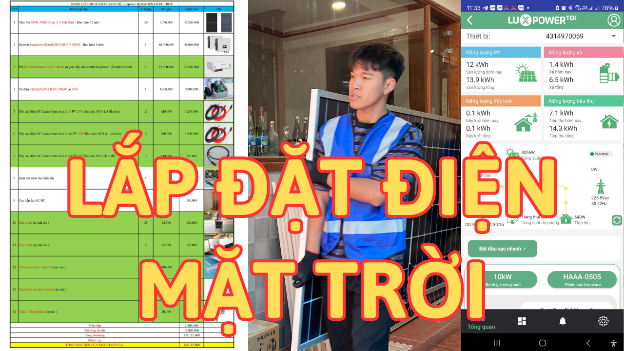 Cung Cấp Và Thi Công Combo Điện Mặt Trời 10kW Giá Cực Tốt Inverter Luxpower...